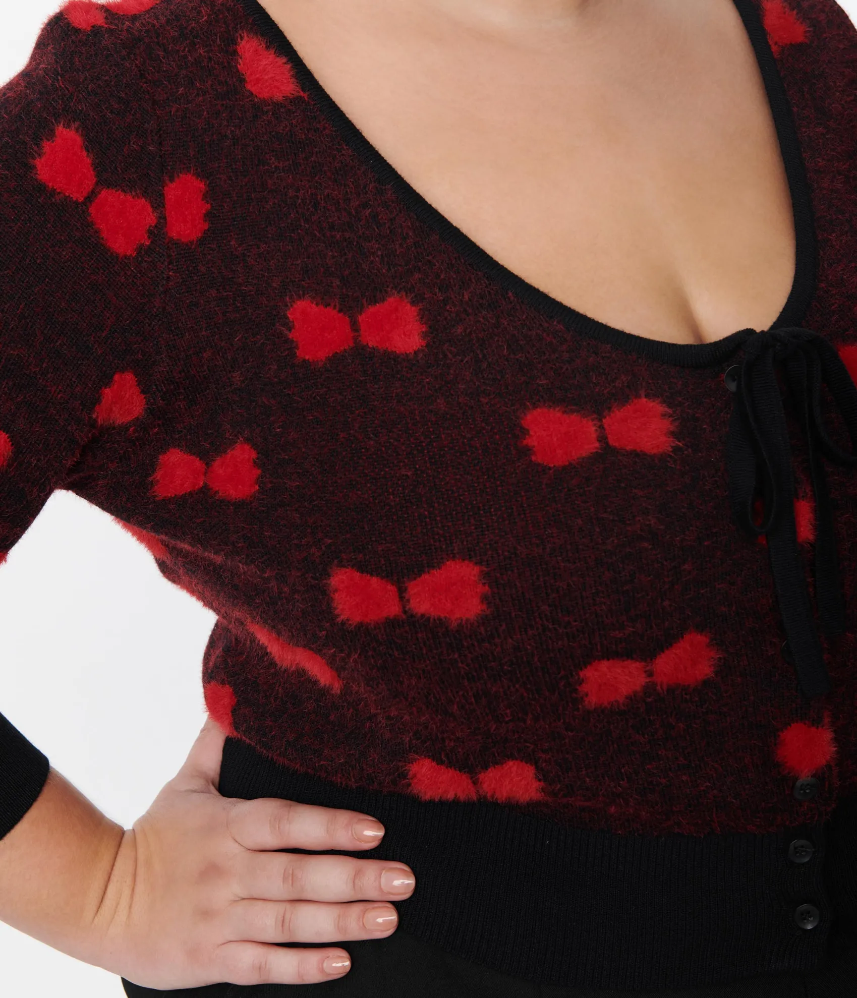 Unique Vintage Plus Size Black & Red Bows Dandy Cardigan Online