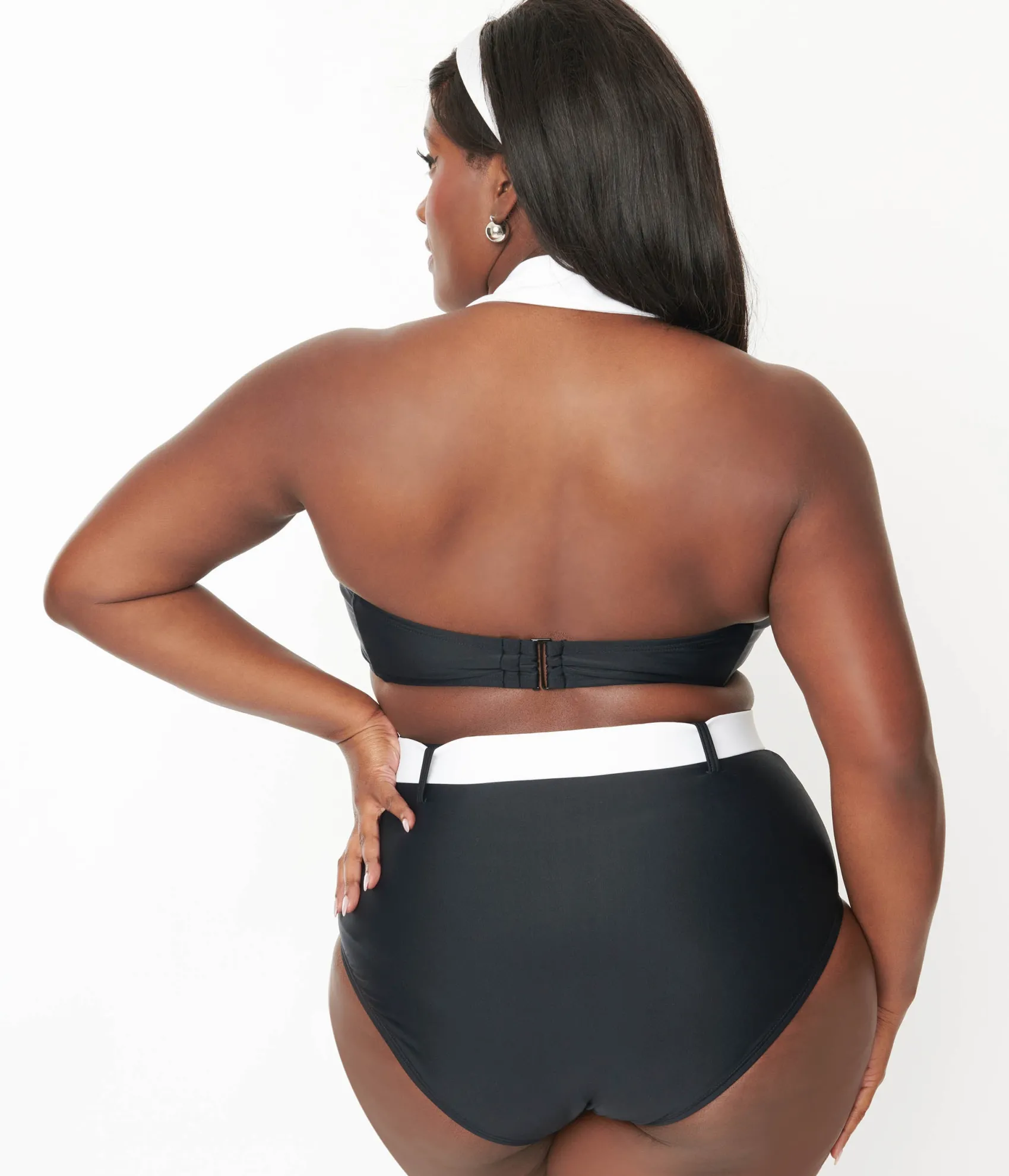 Unique Vintage Plus Size Black & White Belted Swim Bottoms Shop