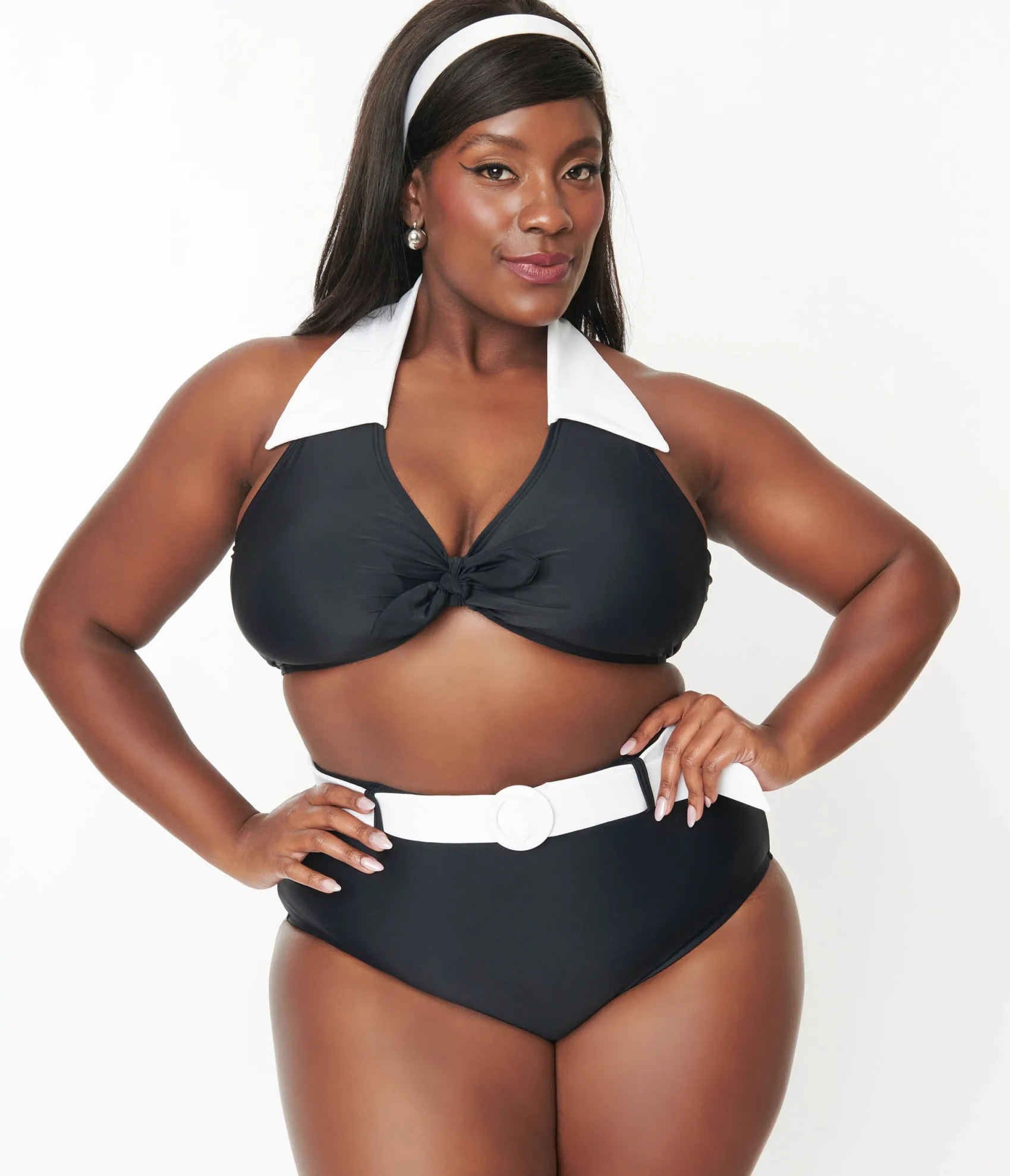 Unique Vintage Plus Size Black & White Halter Swim Top Shop