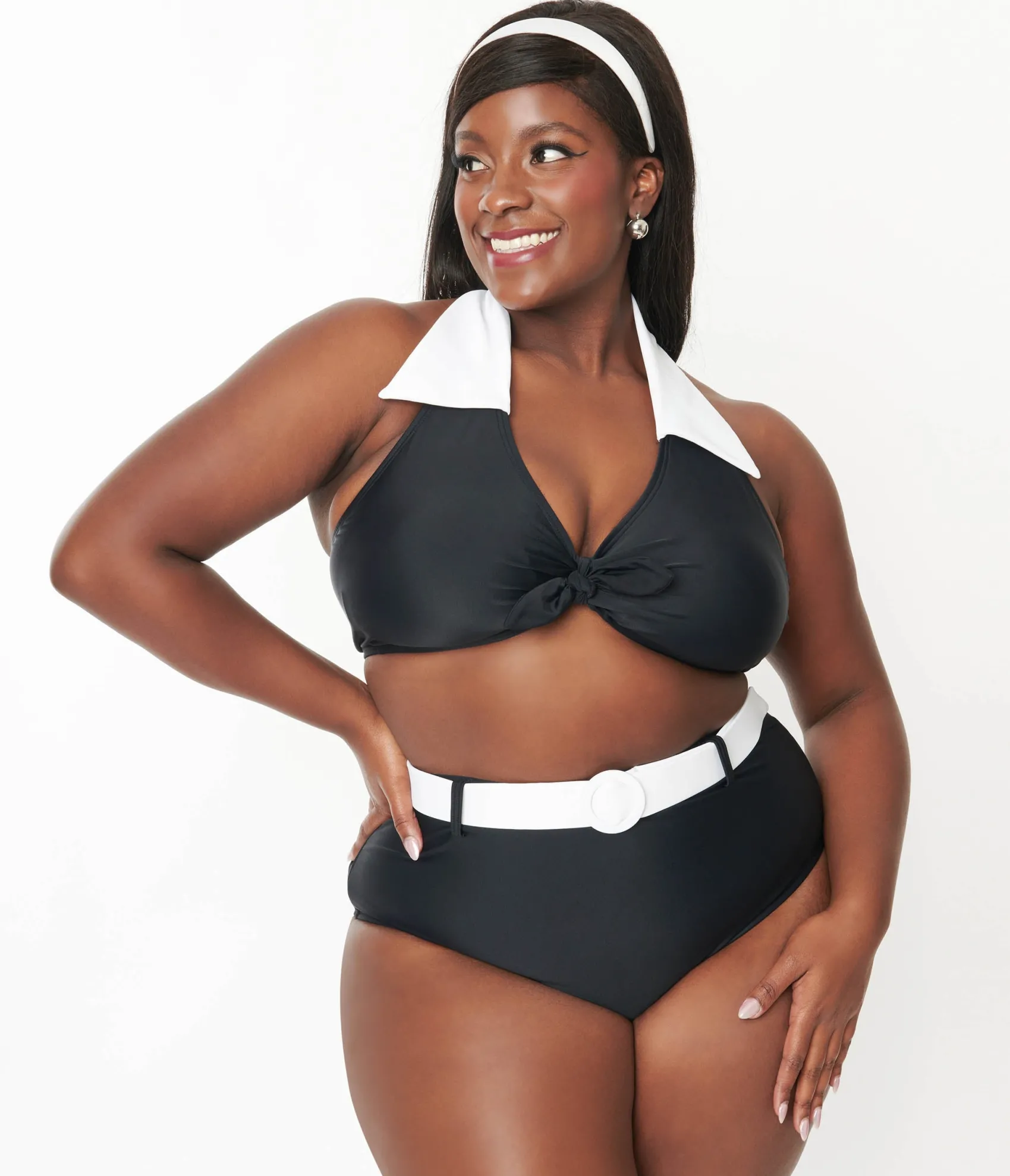 Unique Vintage Plus Size Black & White Halter Swim Top Shop