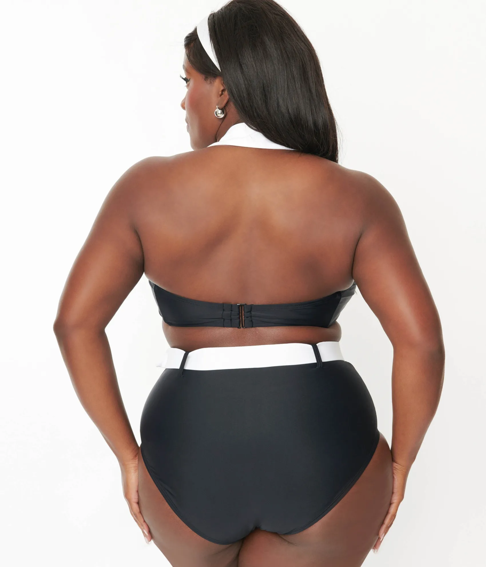 Unique Vintage Plus Size Black & White Halter Swim Top Shop