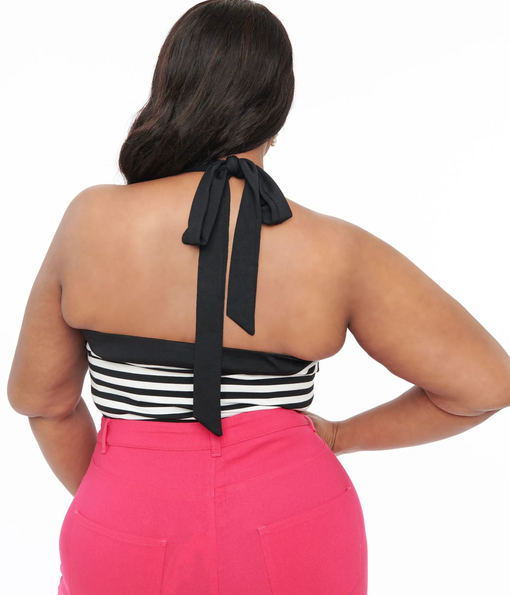 Unique Vintage Plus Size Black & White Striped Halter Top Online