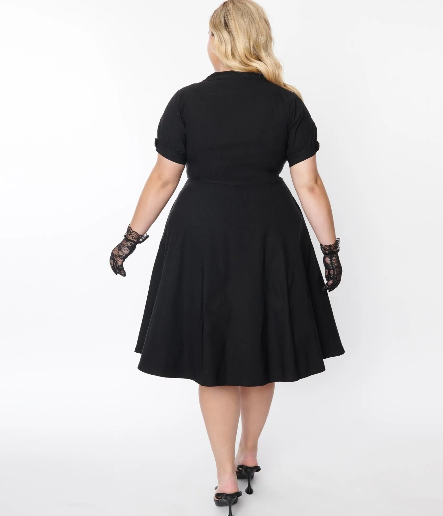 Unique Vintage Plus Size Black Button Swing Dress Best