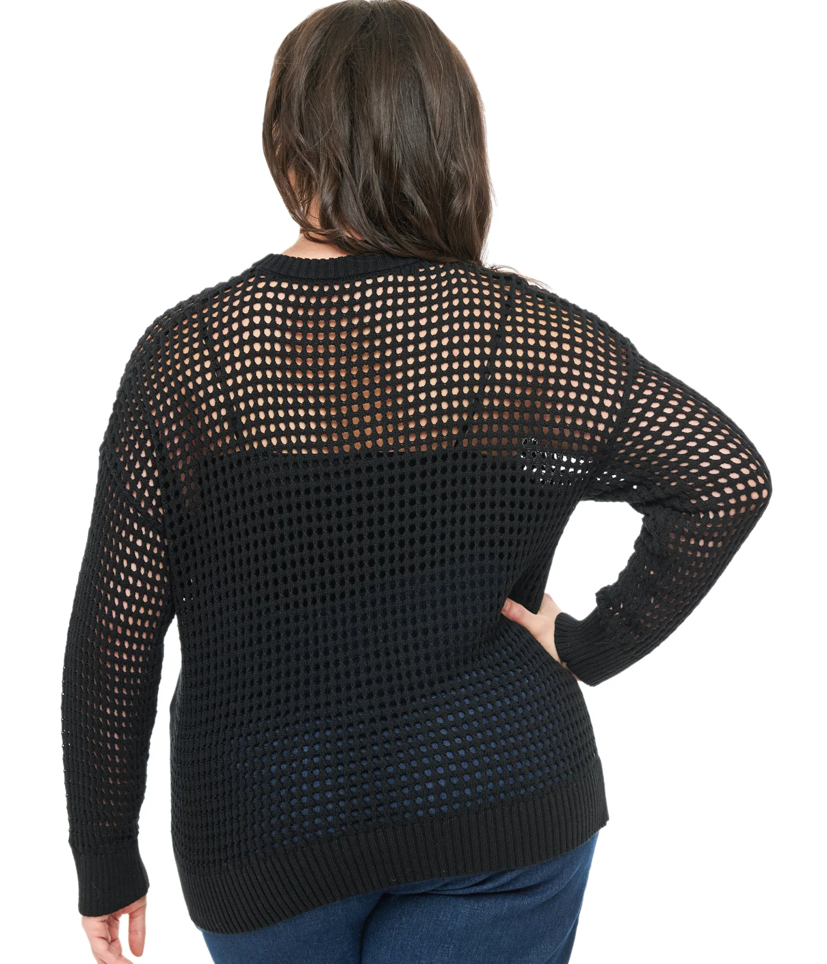 Unique Vintage Plus Size Black Cat Open Weave Cotton Sweater Best Sale