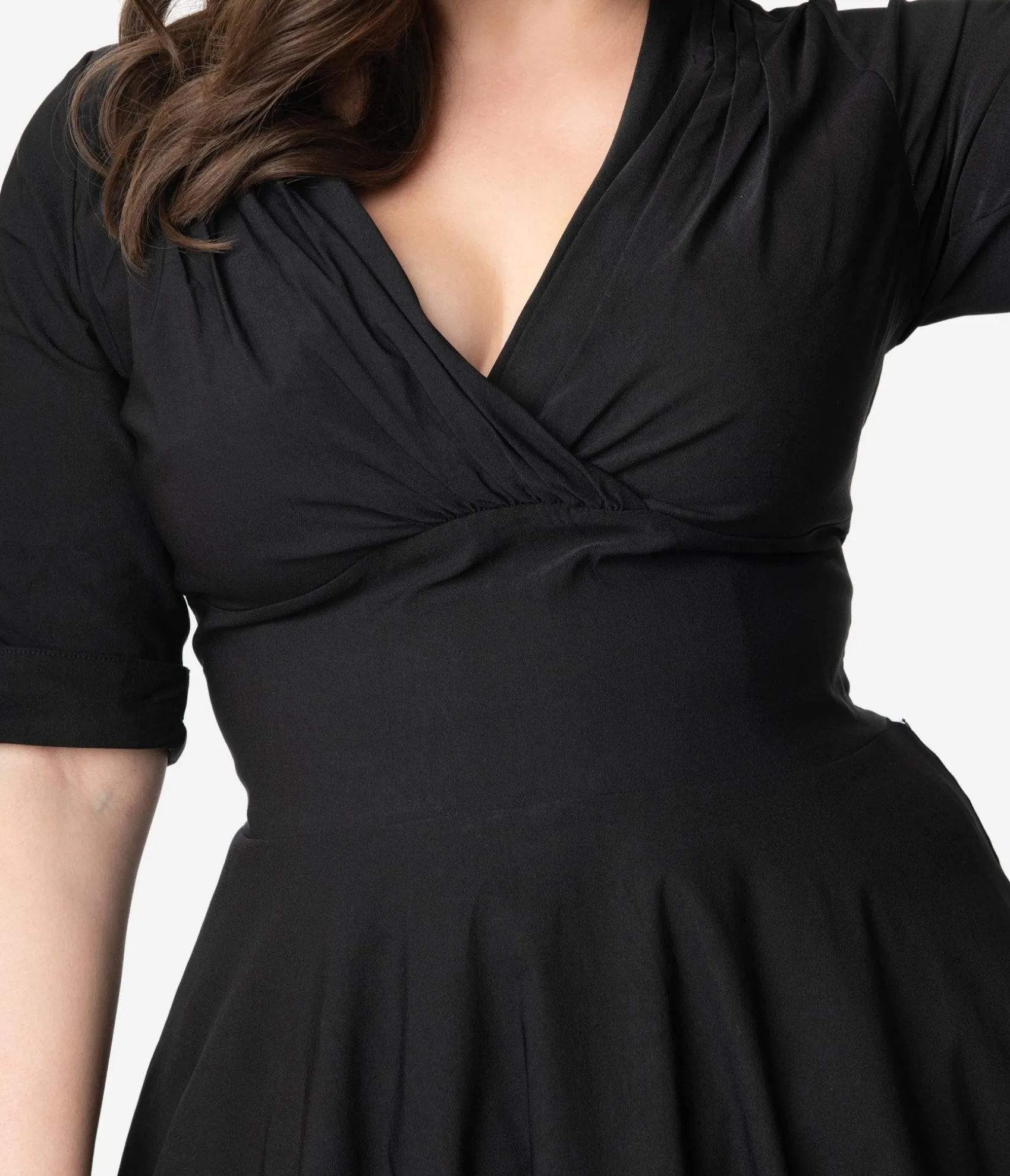 Unique Vintage Plus Size Black Delores Swing Dress with Sleeves Cheap