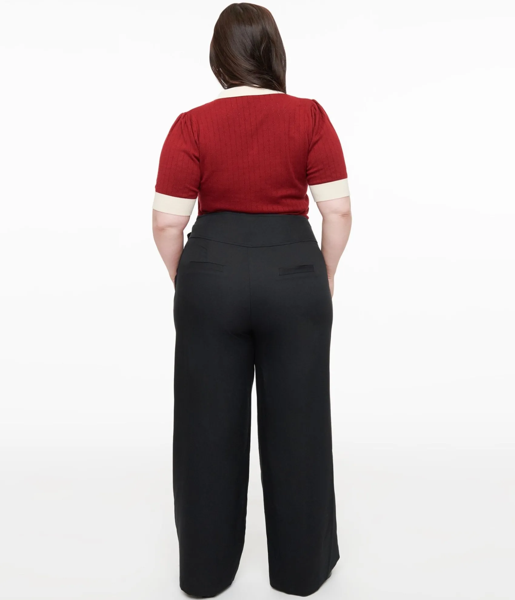 Unique Vintage Plus Size Black Double Belt Woven Pants Store