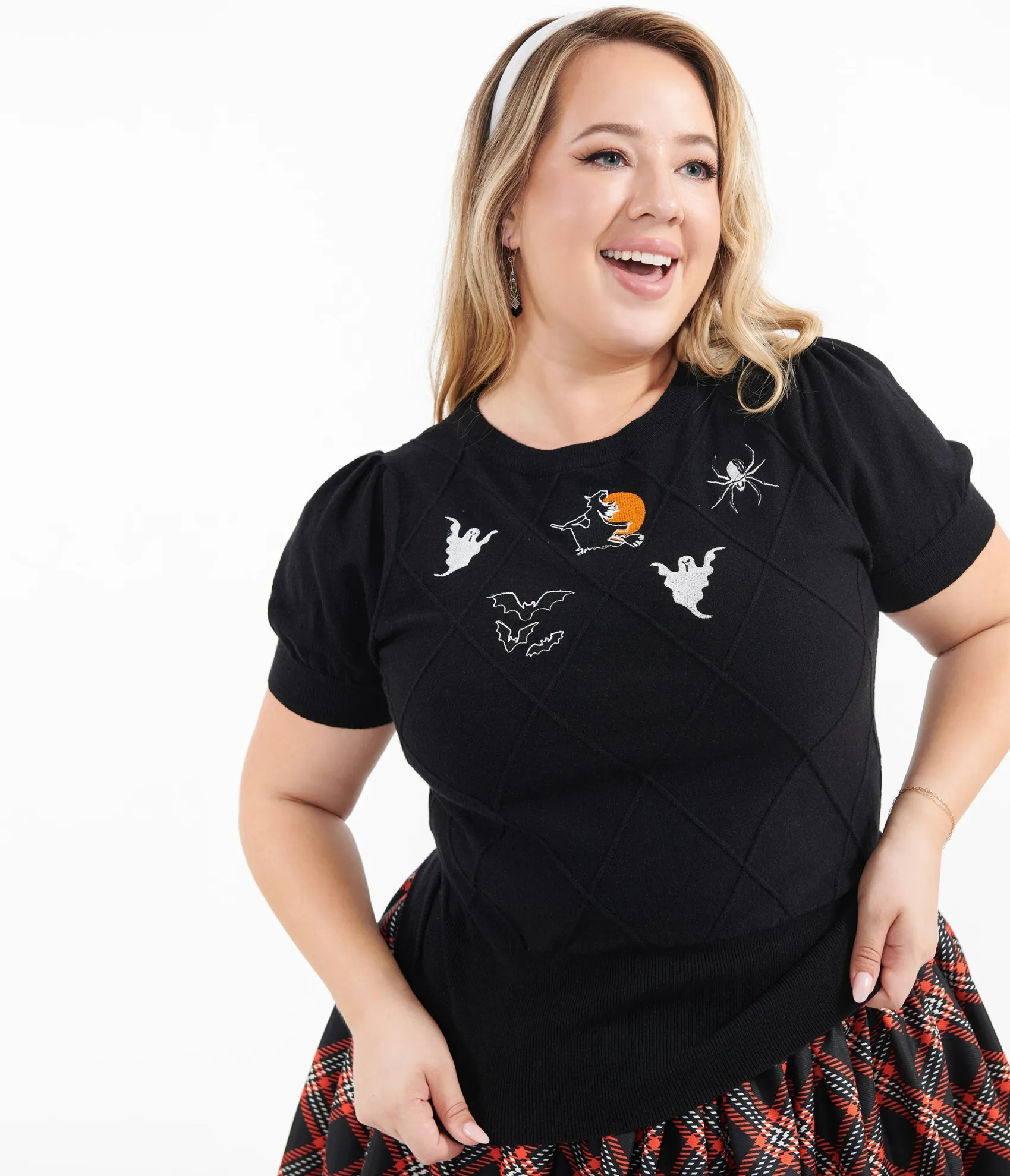 Unique Vintage Plus Size Black Halloween Embroidered Sweater Shop