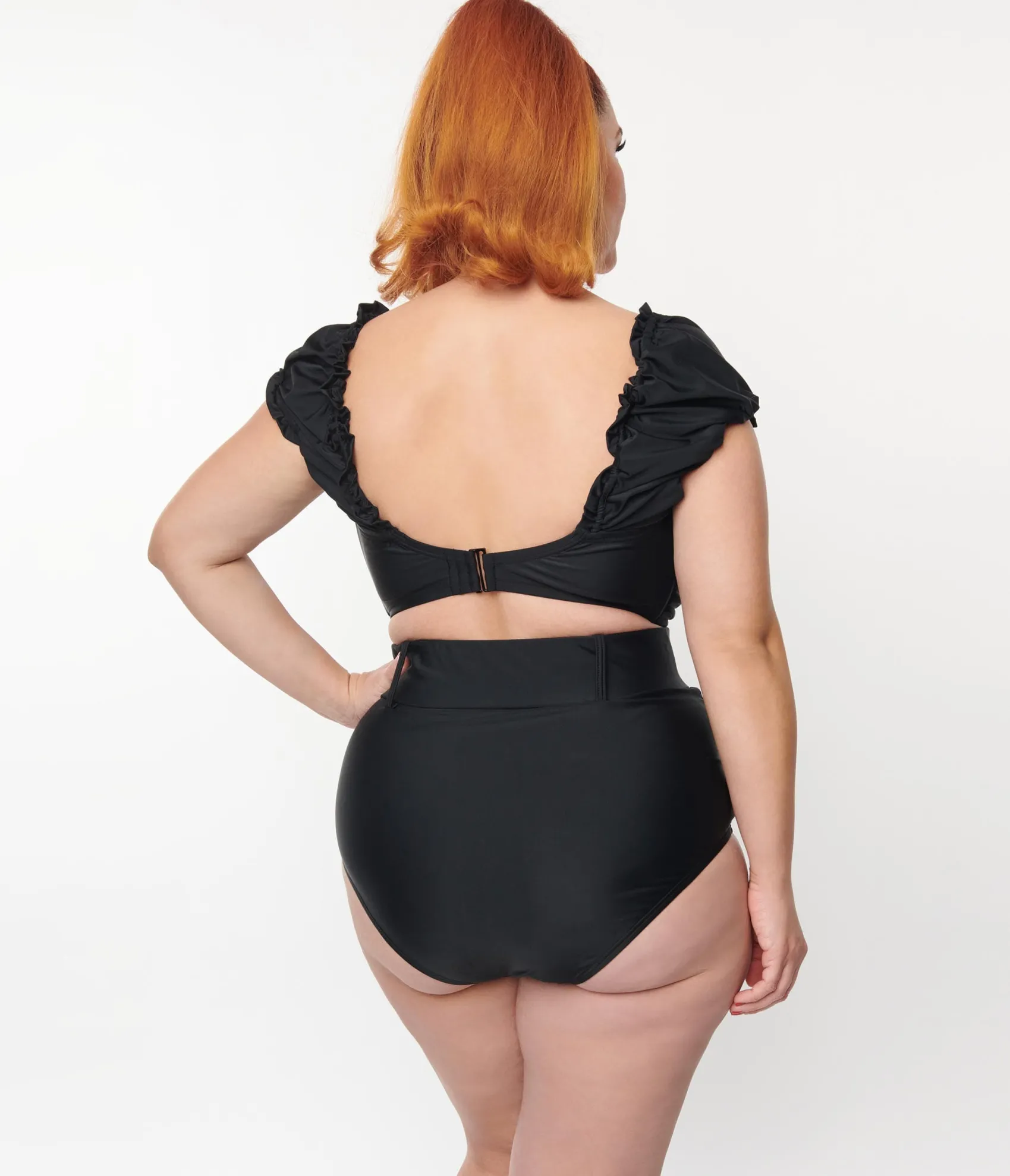 Unique Vintage Plus Size Black High Waist Belted Swim Bottom Discount
