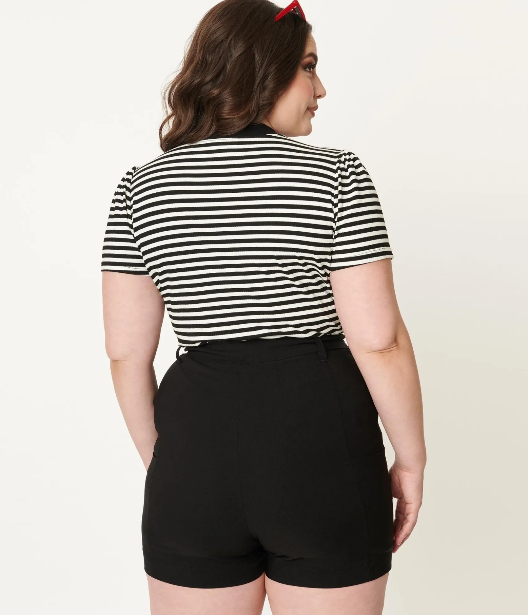 Unique Vintage Plus Size Black High Waist Tied & True Shorts Shop