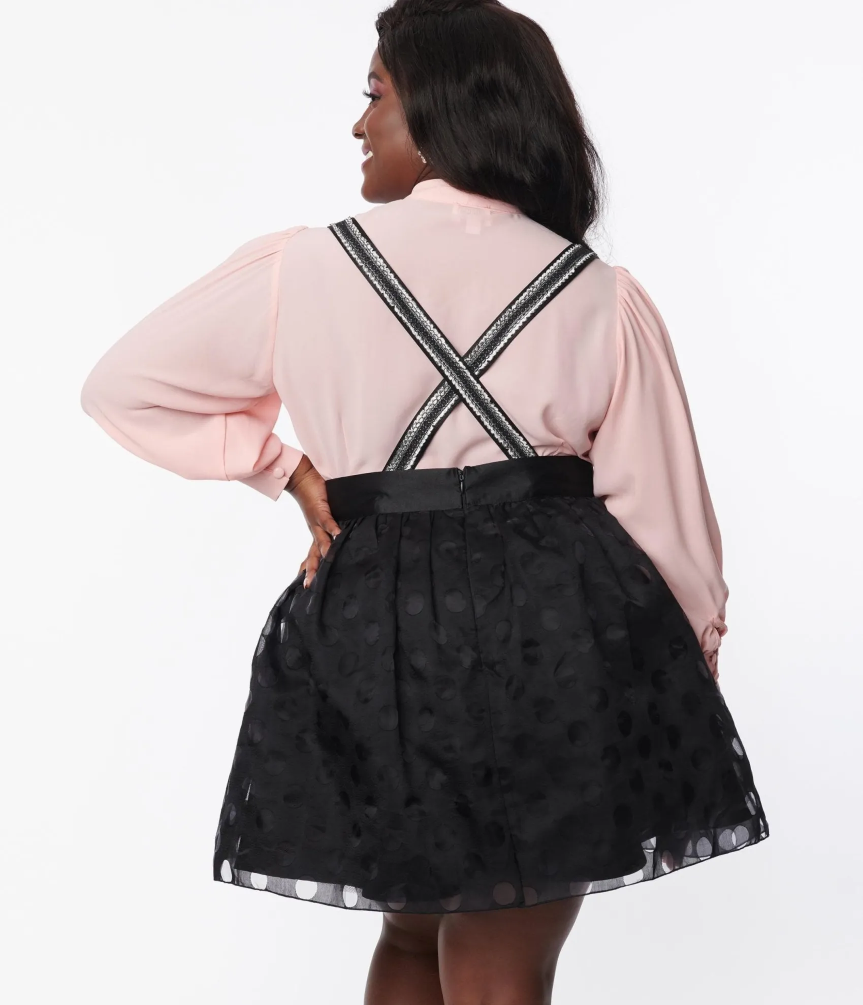 Unique Vintage Plus Size Black Polka Dot Tulle Suspender Mini Skirt Best