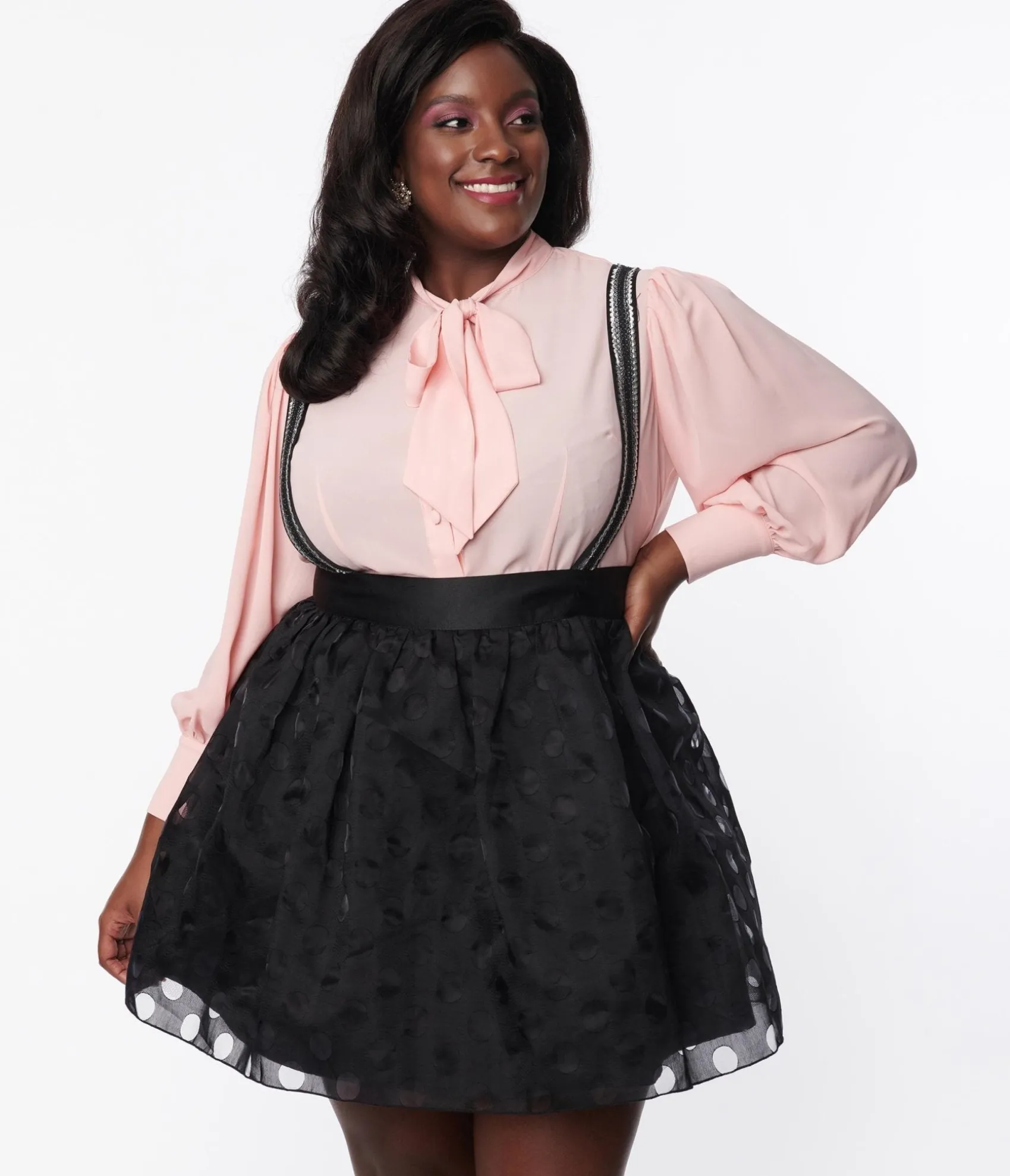 Unique Vintage Plus Size Black Polka Dot Tulle Suspender Mini Skirt Best