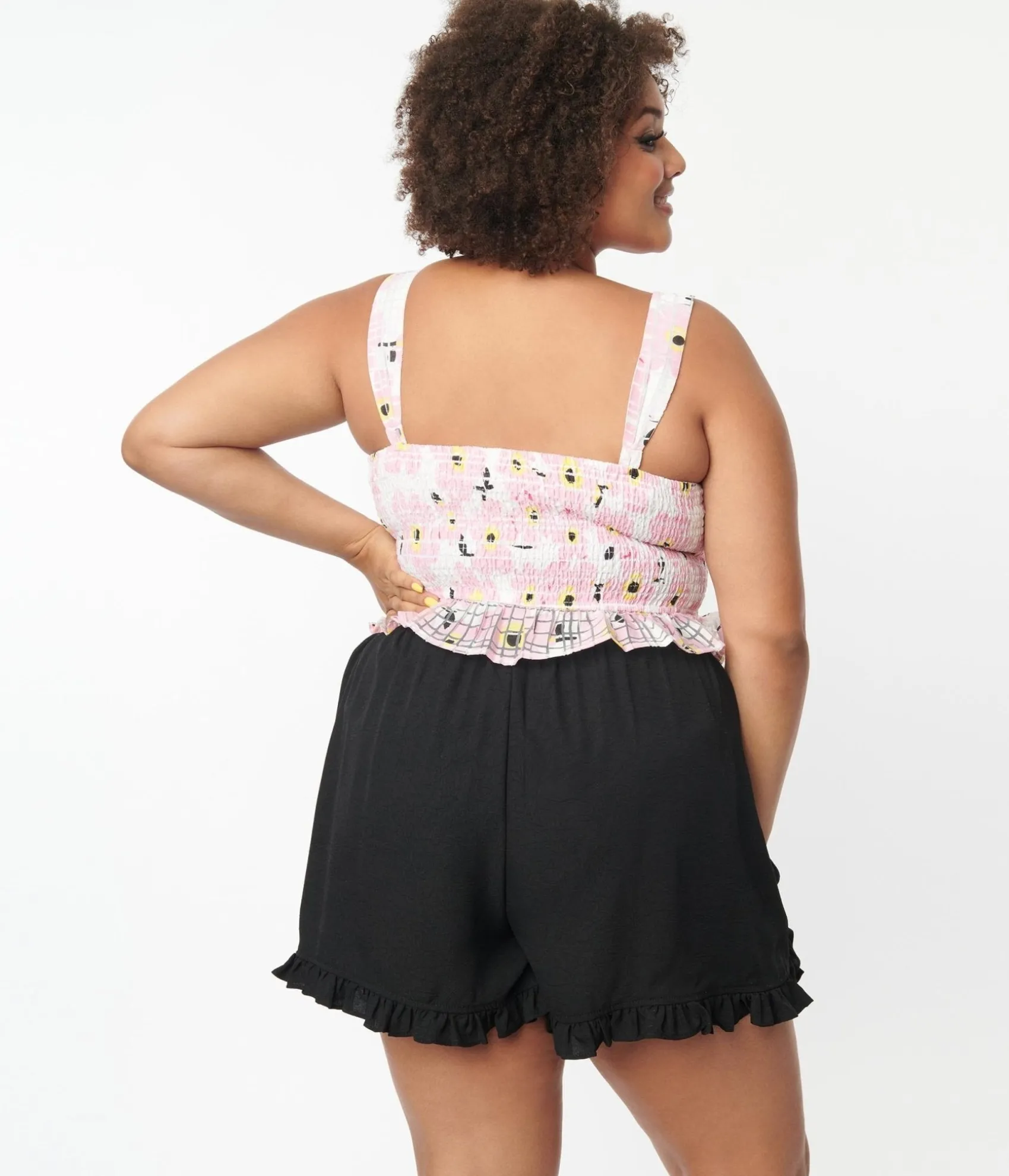 Unique Vintage Plus Size Black Ruffle Shorts Flash Sale