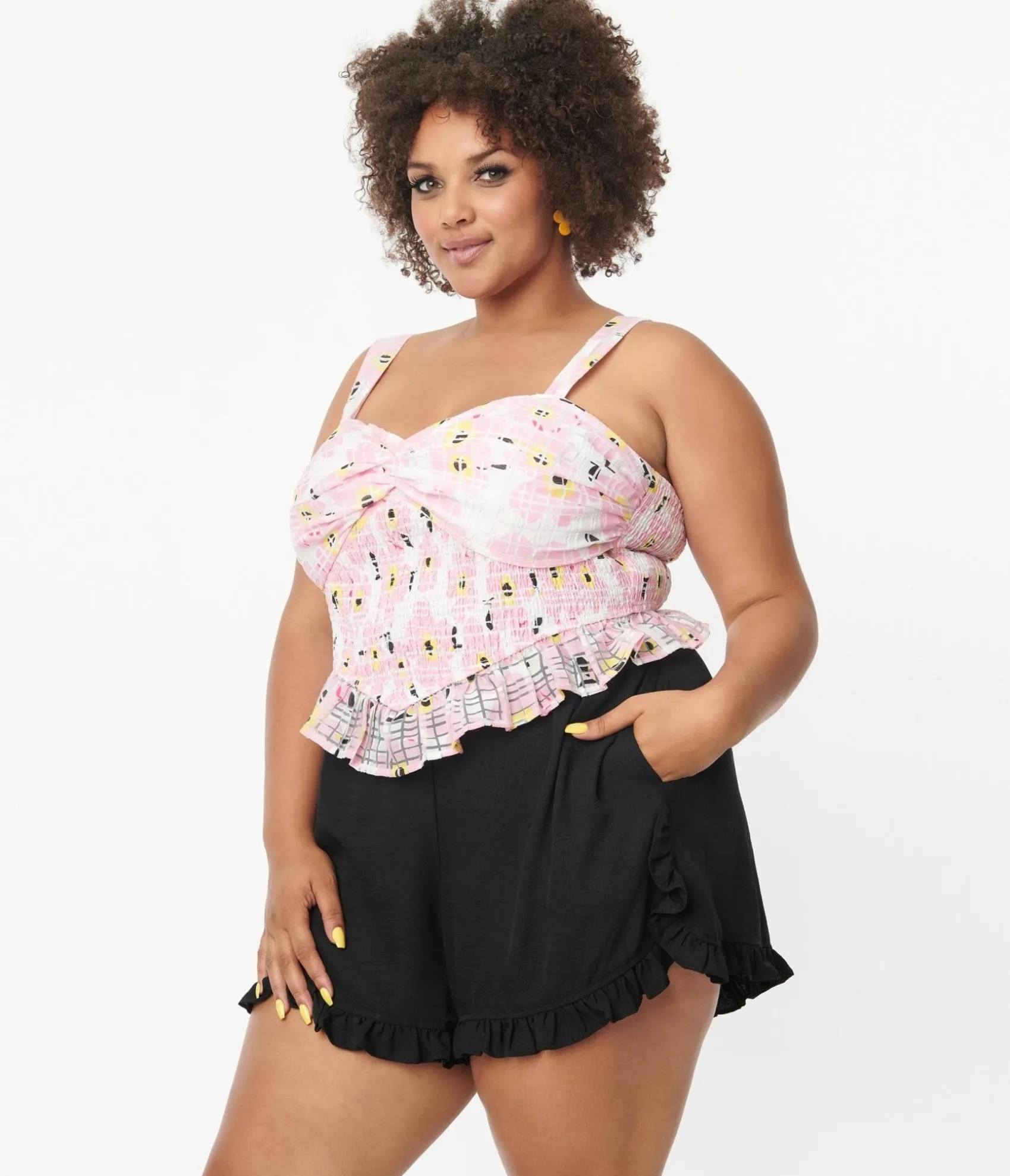 Unique Vintage Plus Size Black Ruffle Shorts Flash Sale