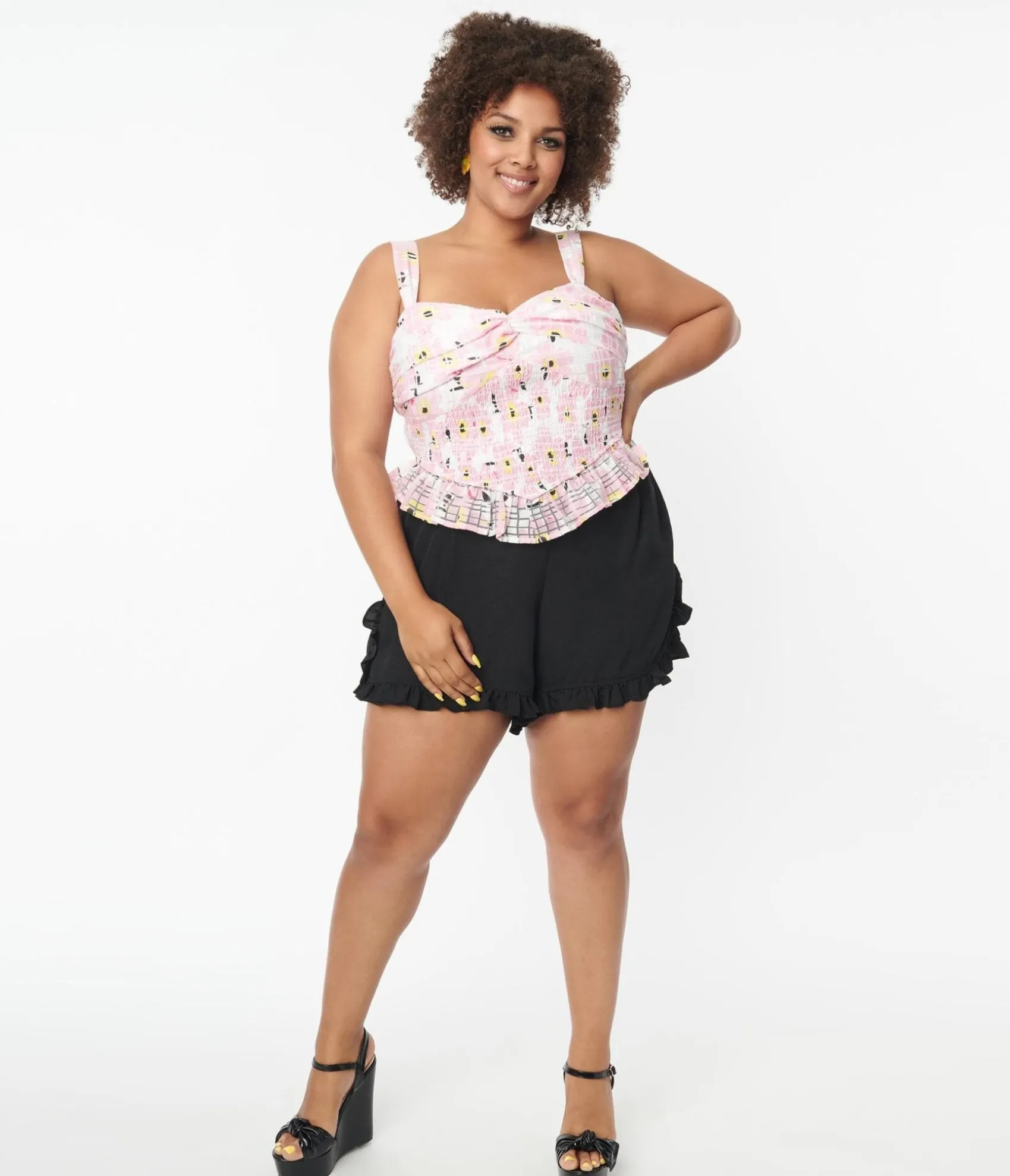 Unique Vintage Plus Size Black Ruffle Shorts Flash Sale