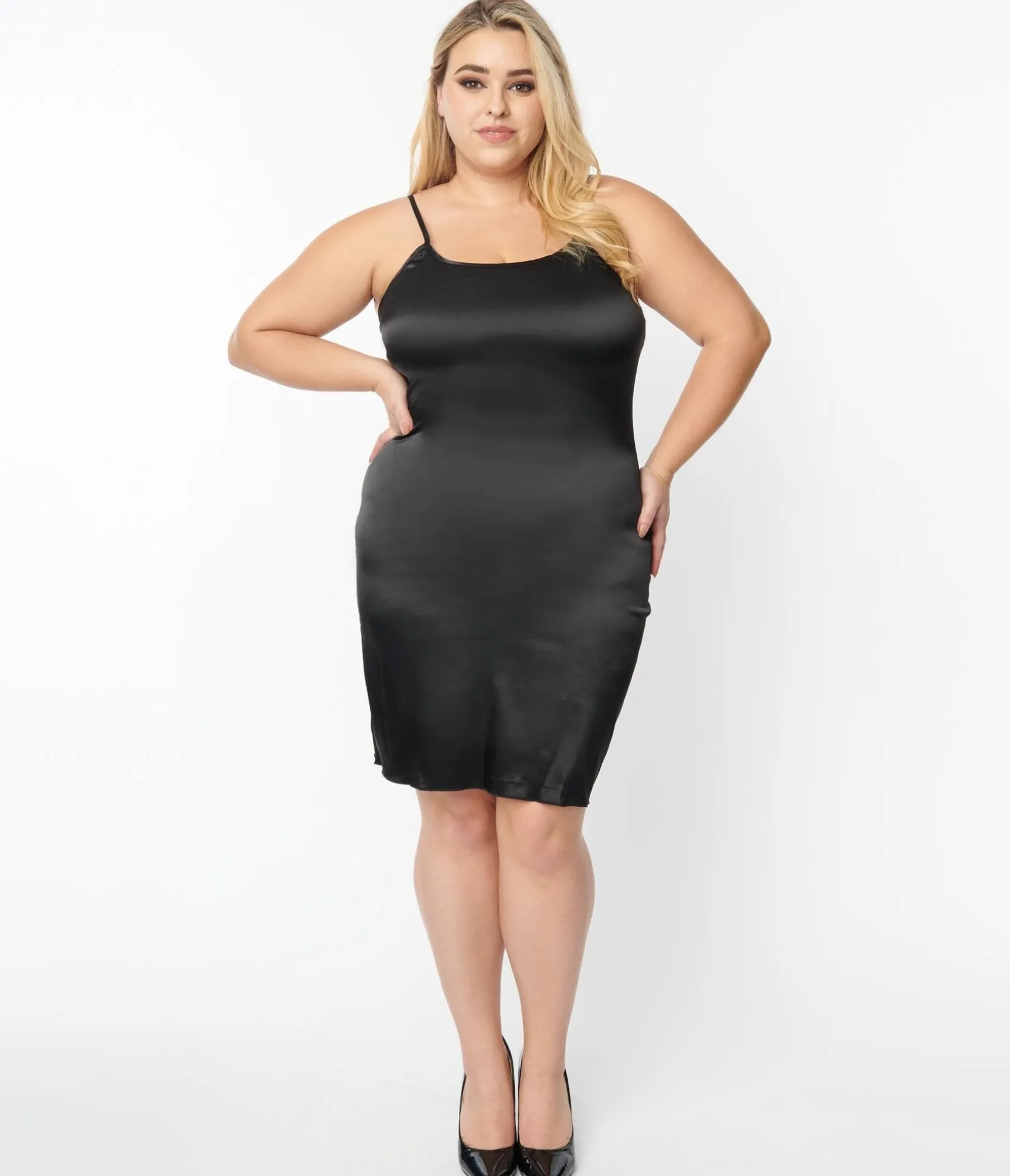 Unique Vintage Plus Size Black Satin Long Slip Outlet