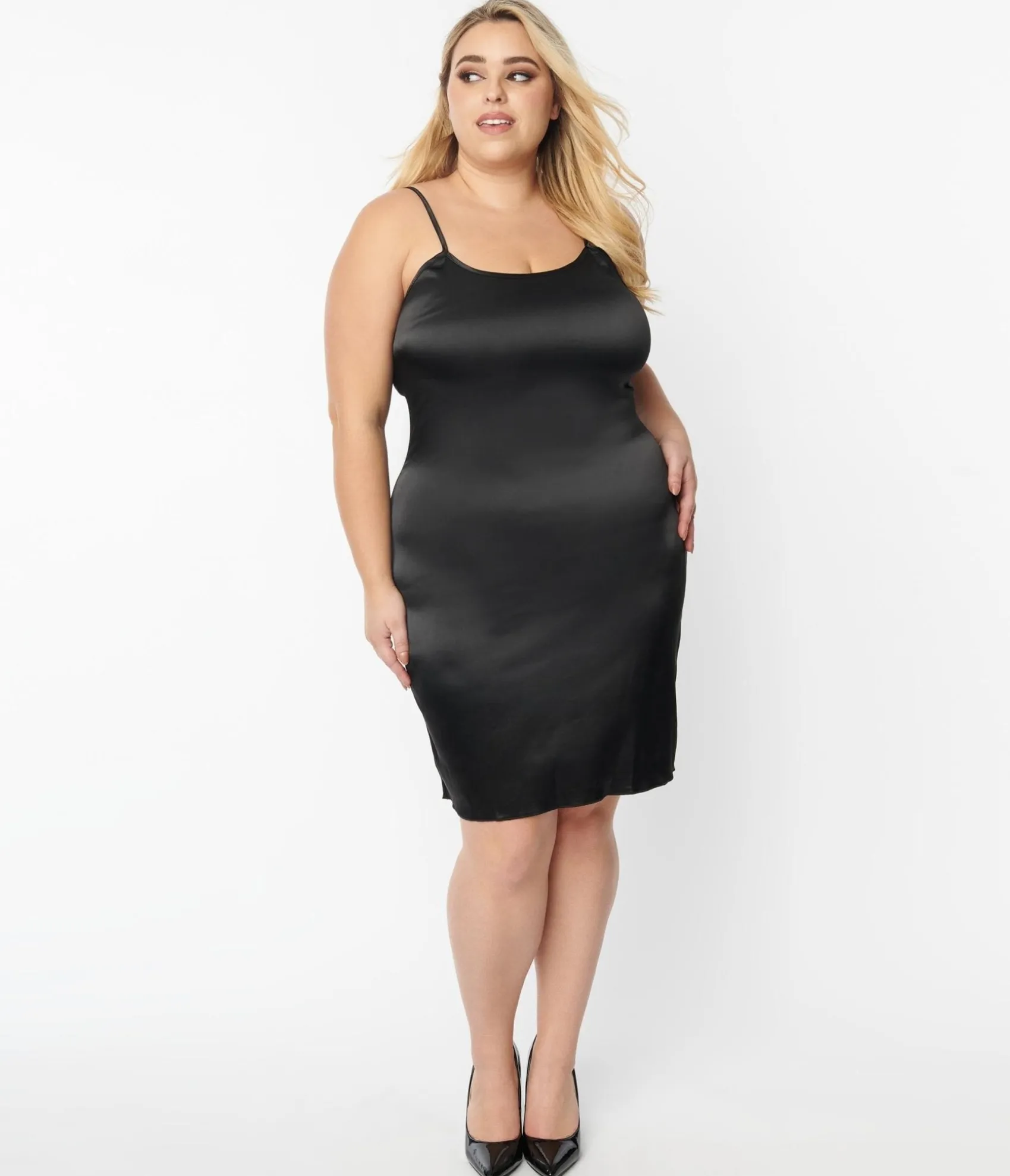 Unique Vintage Plus Size Black Satin Long Slip Outlet