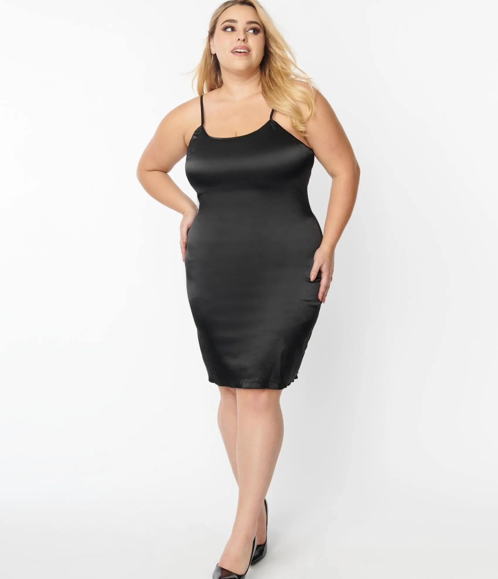 Unique Vintage Plus Size Black Satin Long Slip Outlet