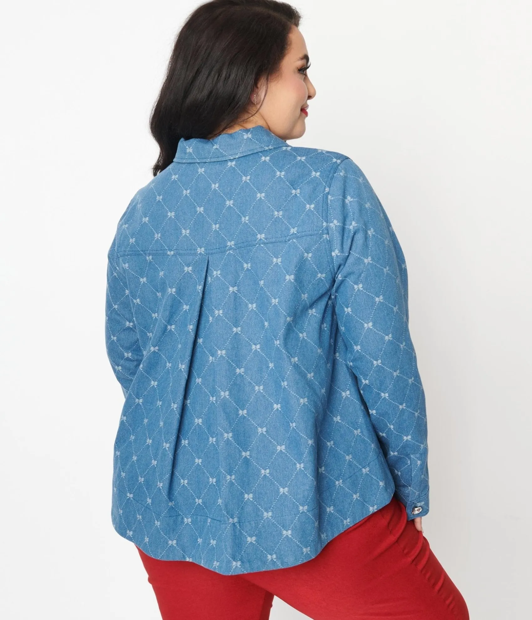 Unique Vintage Plus Size Blue Bow Denim Jacket Hot