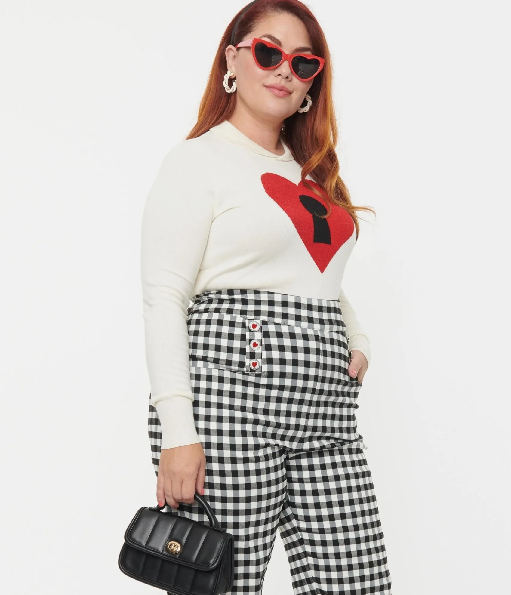 Unique Vintage Plus Size Cream & Red Locked Heart Sweater Outlet
