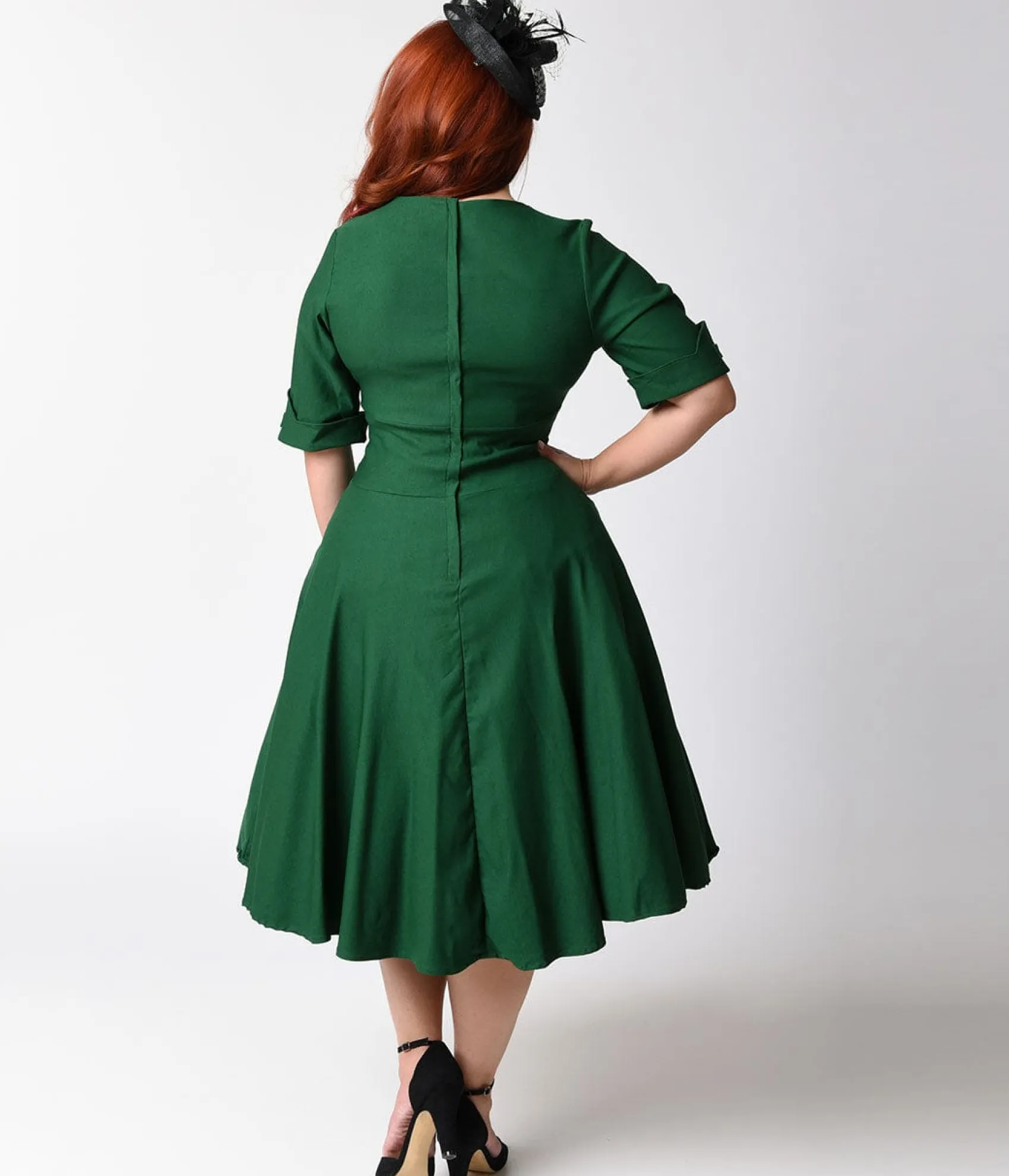 Unique Vintage Plus Size Emerald Green Delores Swing Dress with Sleeves Best Sale