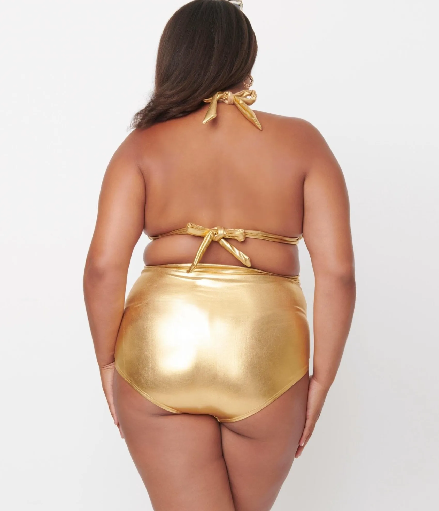 Unique Vintage Plus Size Gold Monroe Halter Swim Top Cheap