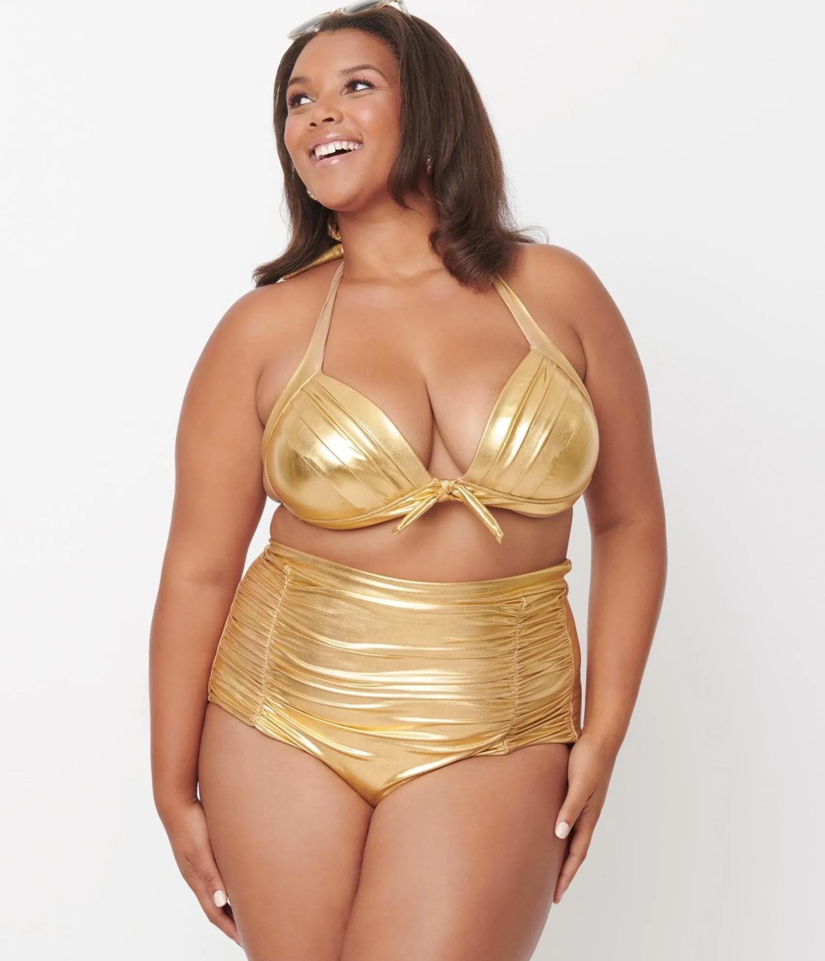 Unique Vintage Plus Size Gold Monroe High Waist Swim Bottom Best
