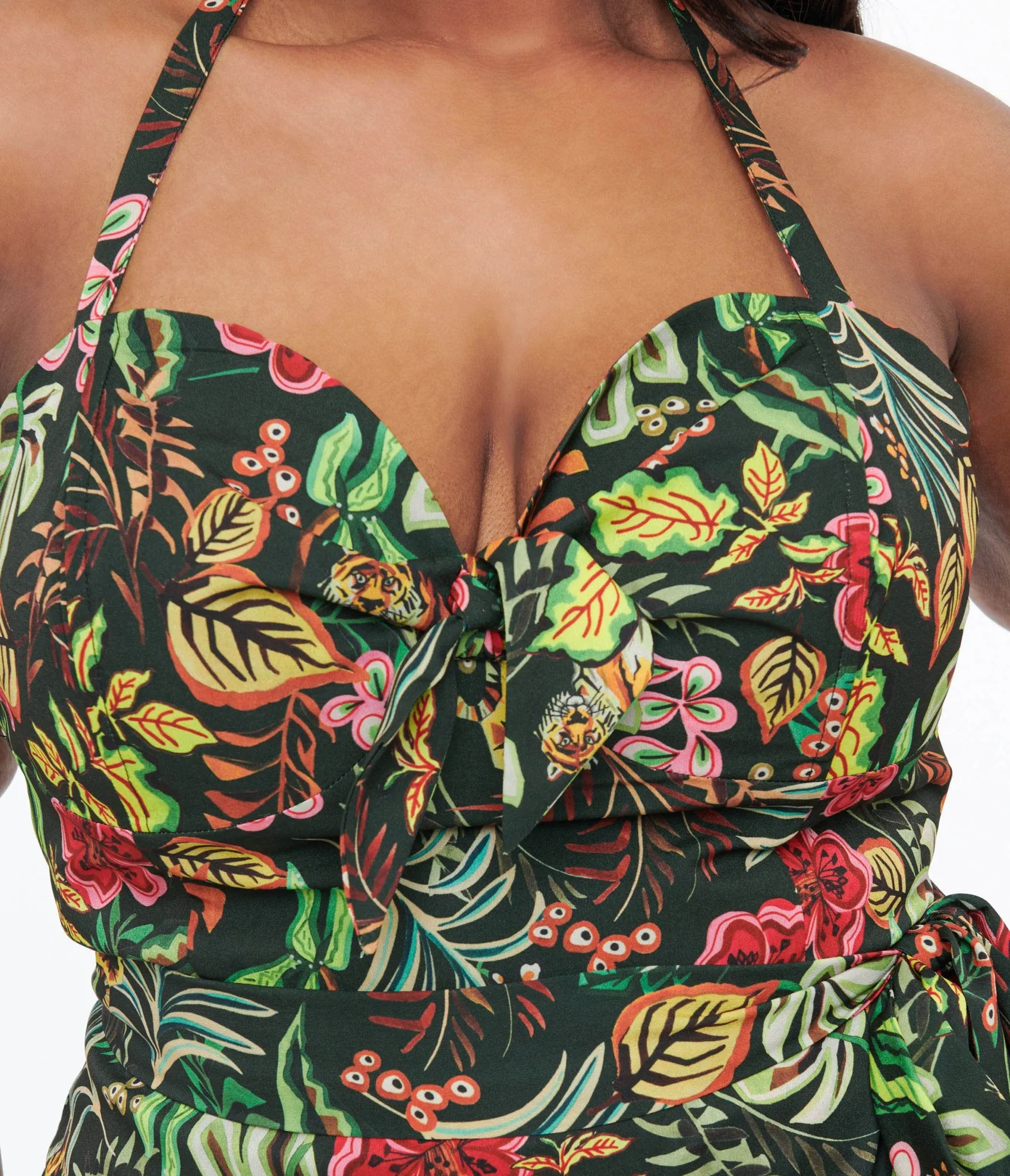 Unique Vintage Plus Size Green Jungle Cat Print Leilani Sarong Dress Discount