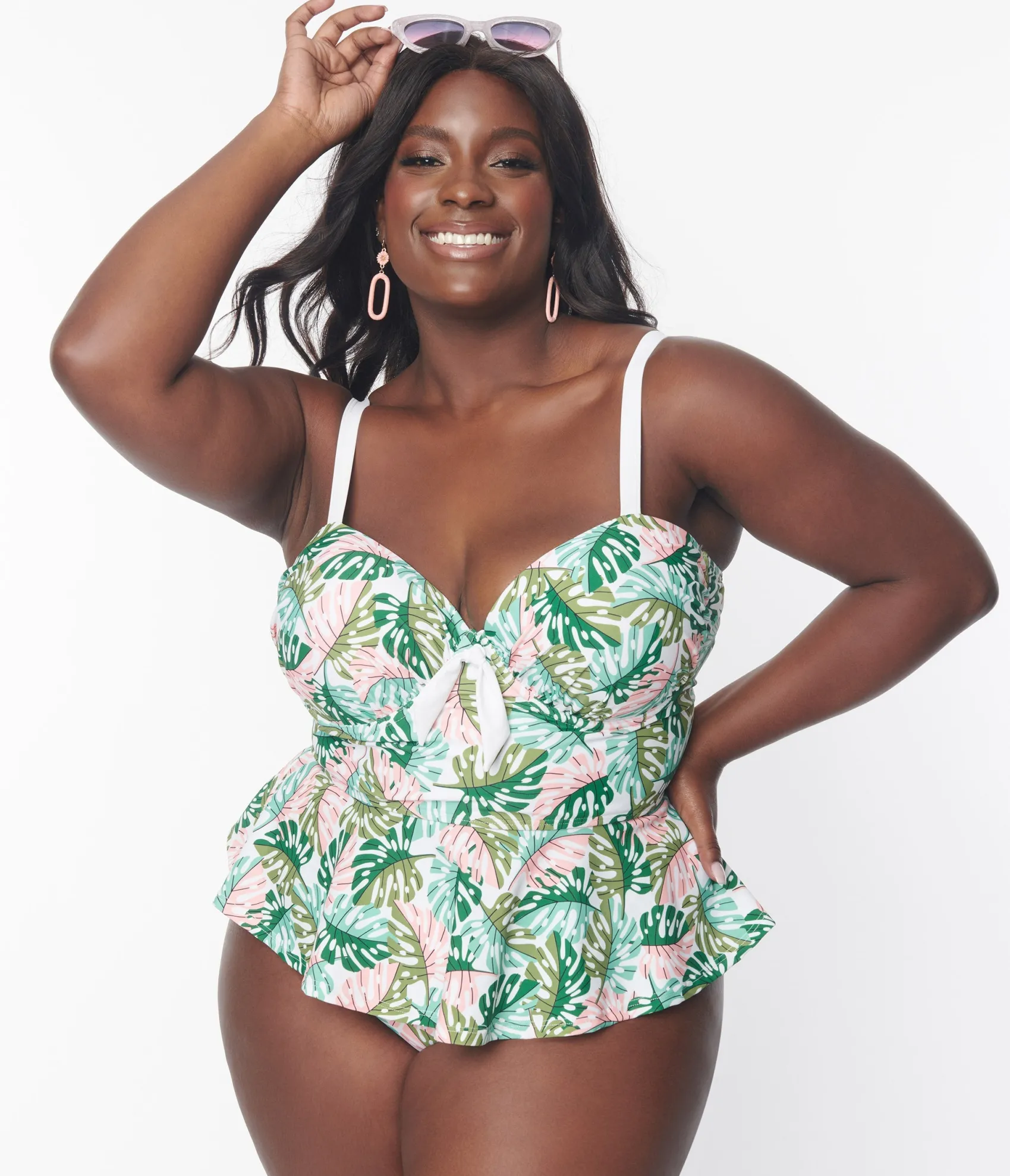 Unique Vintage Plus Size Green Monstera Print Daphne Swim Bottoms Online
