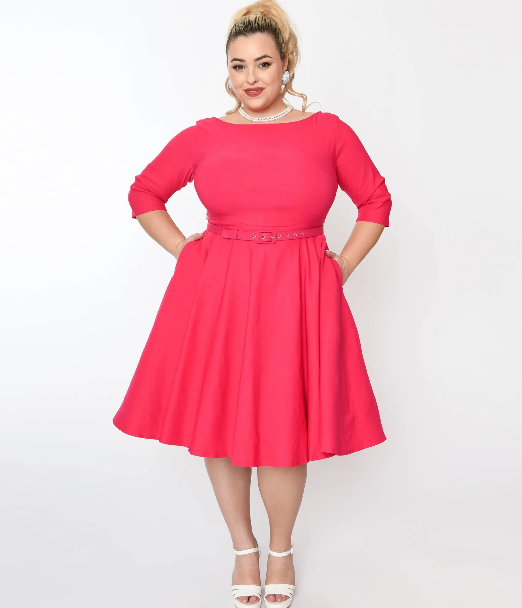 Unique Vintage Plus Size Hot Pink Devon Swing Dress Clearance