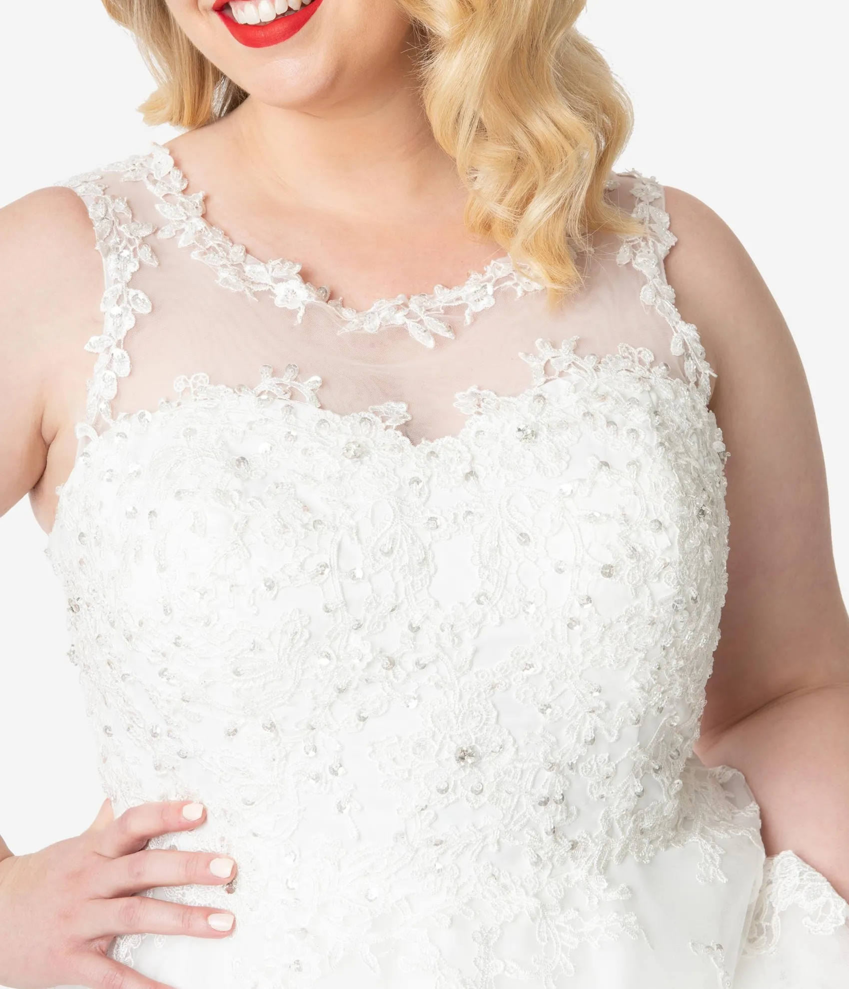 Unique Vintage Plus Size Ivory Lace & Tulle Riviera Bridal Dress Cheap