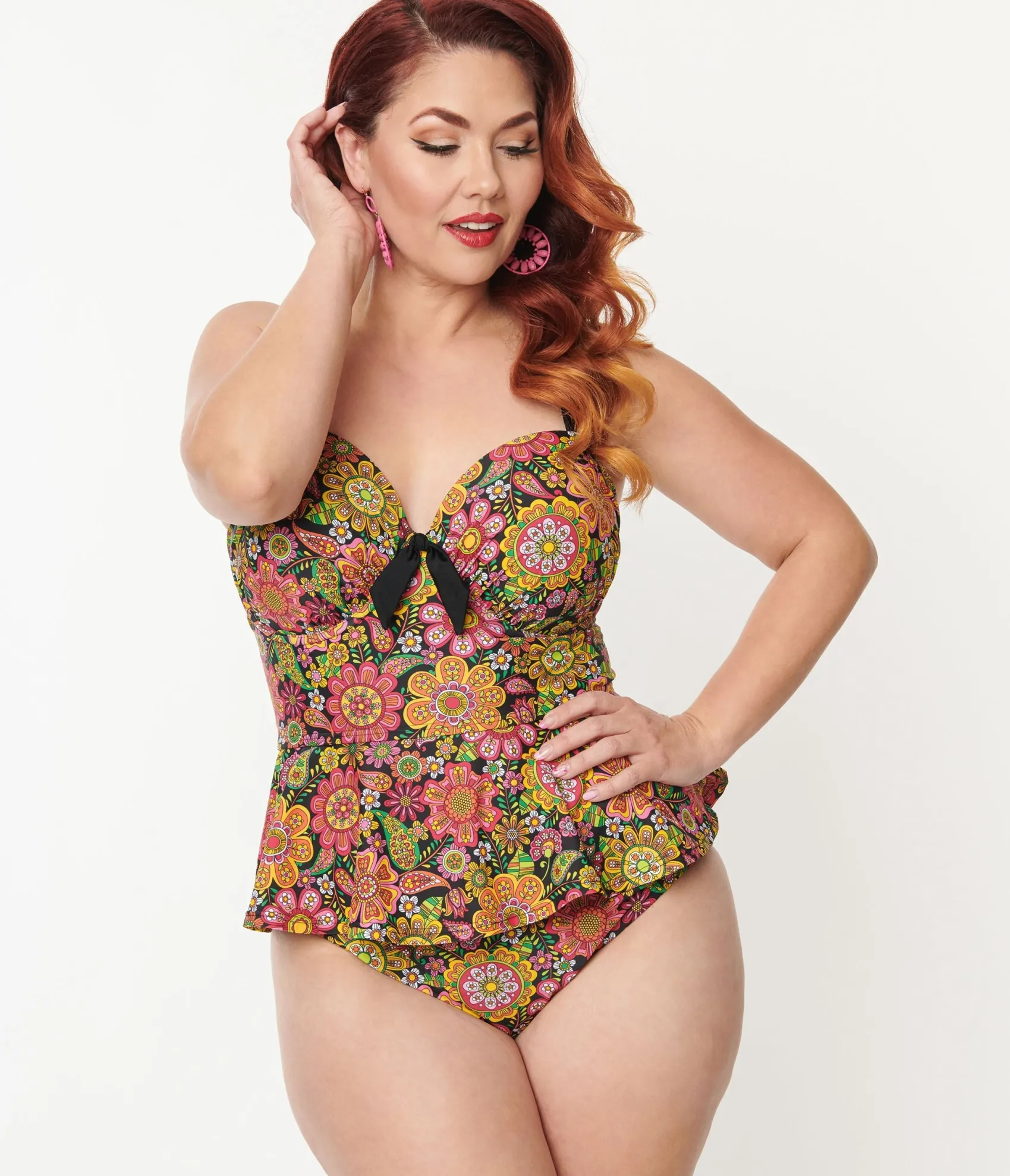Unique Vintage Plus Size Kaleidoscope Floral Daphne Swim Bottoms Hot