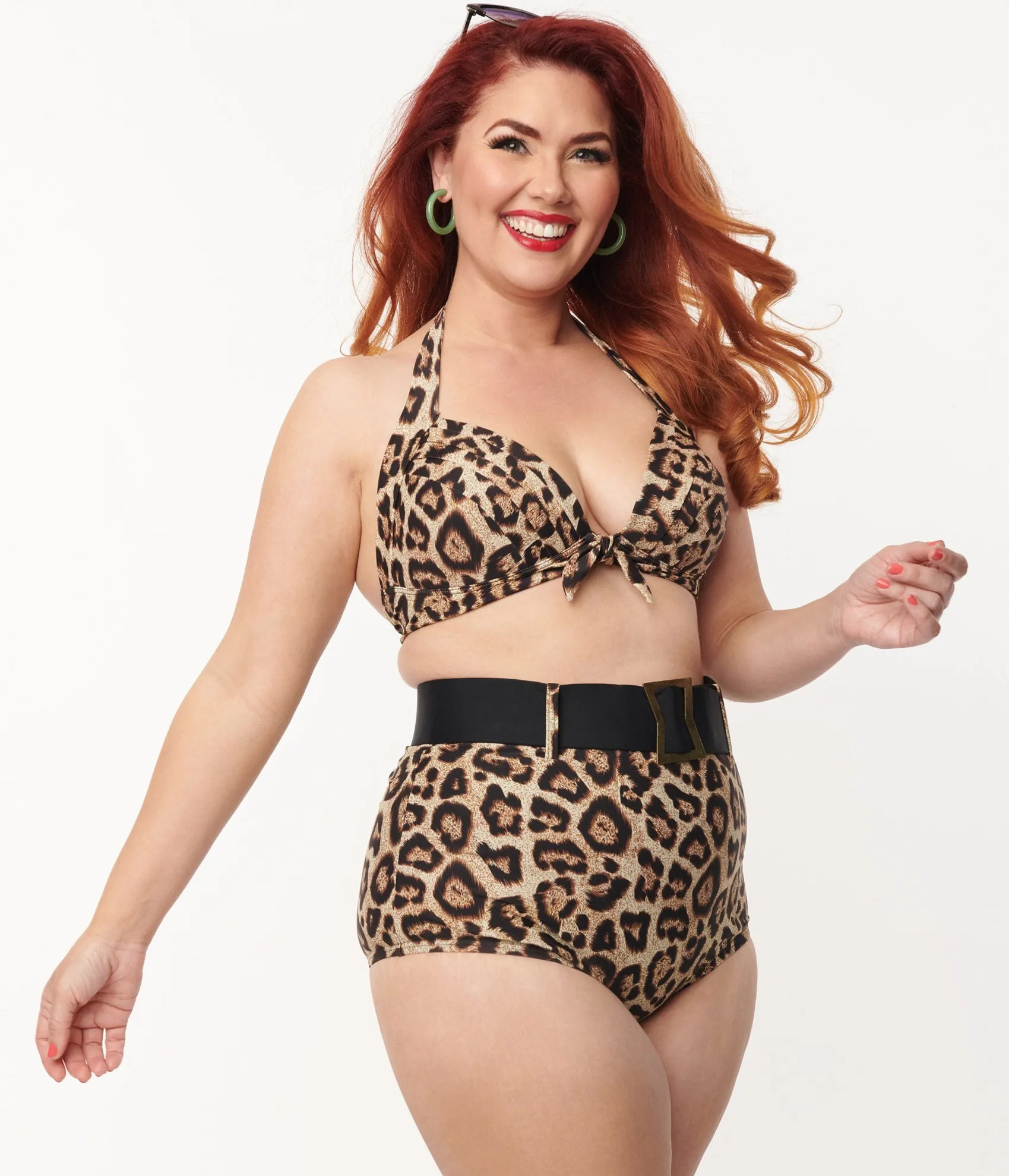 Unique Vintage Plus Size Leopard Print Monroe Halter Swim Top Flash Sale