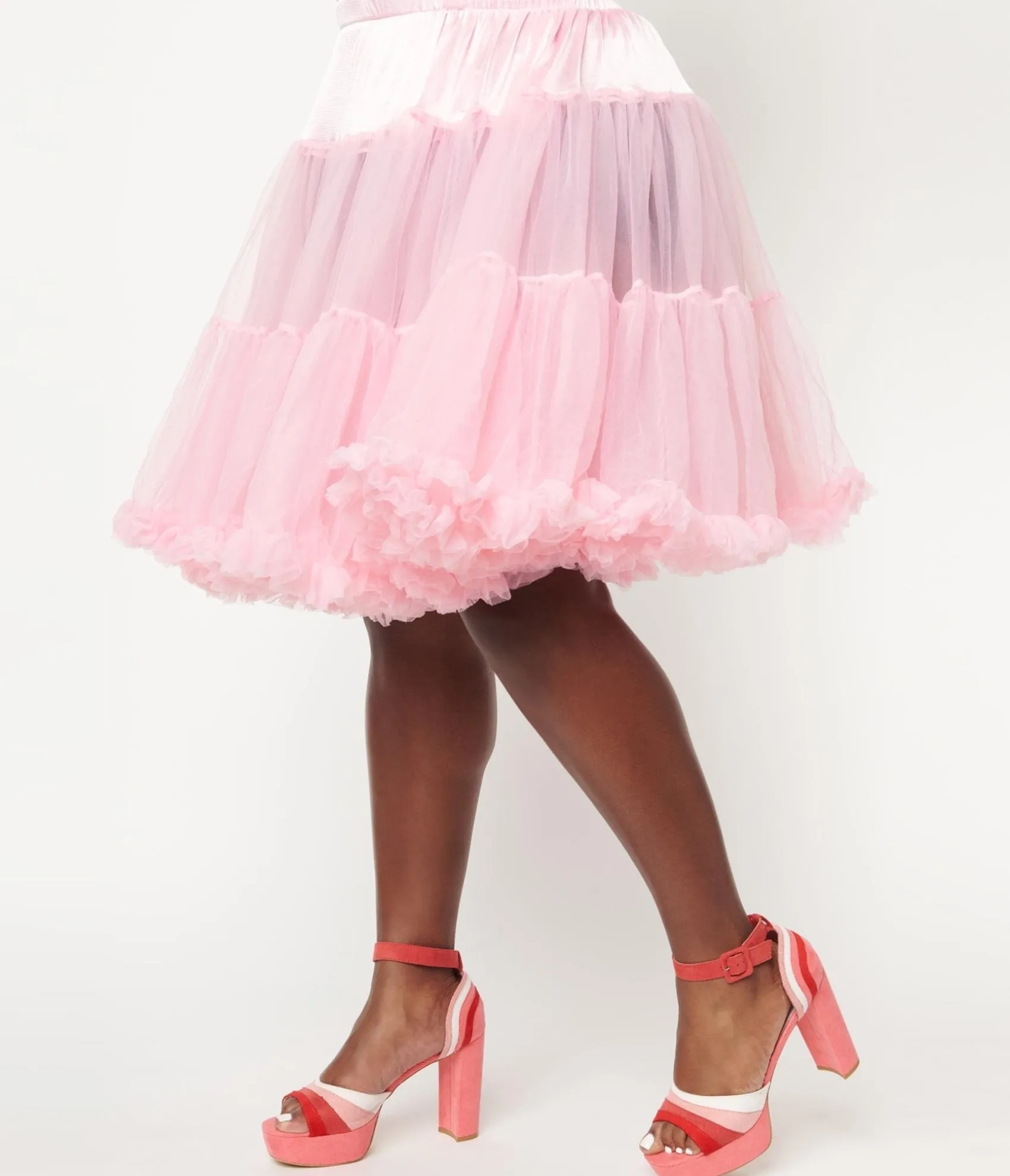 Unique Vintage Plus Size Light Pink Ruffled Chiffon Petticoat Crinoline Flash Sale