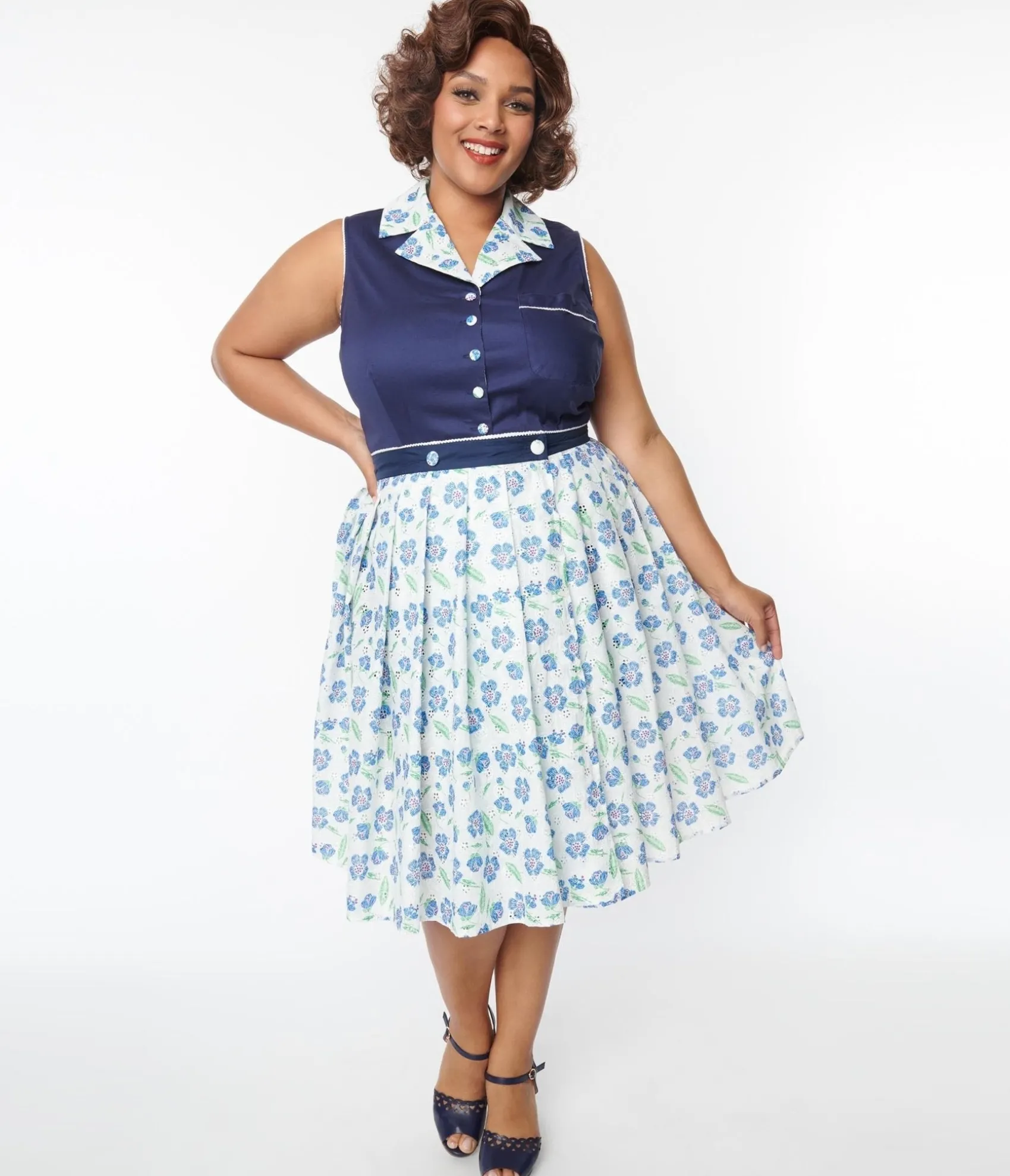 Unique Vintage Plus Size Navy Blue Shelby Romper Store