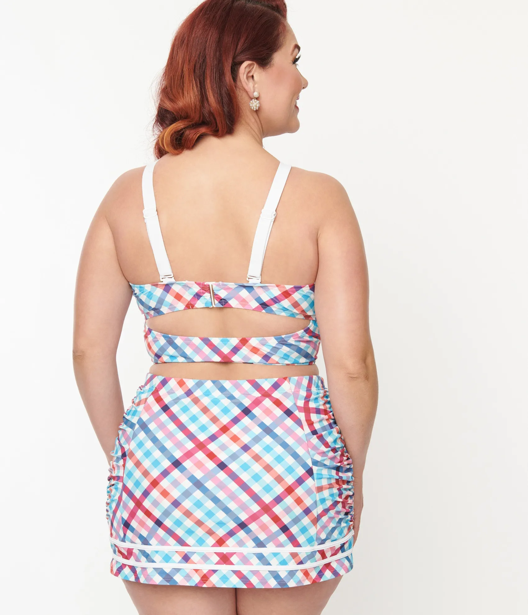 Unique Vintage Plus Size Pastel Madras Plaid Sailor Swim Bottom Best