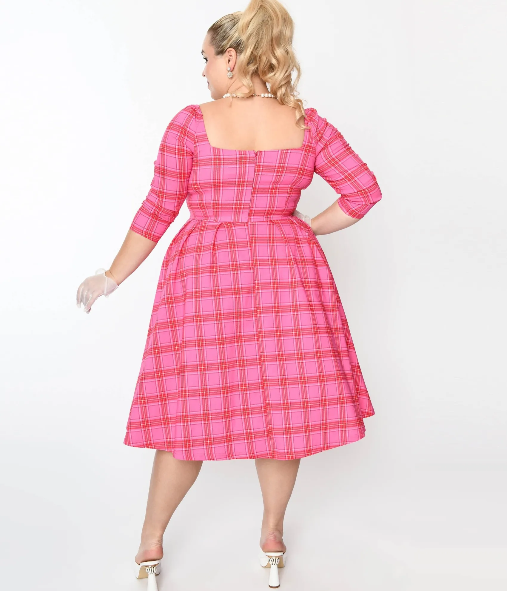 Unique Vintage Plus Size Pink & Red Plaid Lamar Swing Dress Best