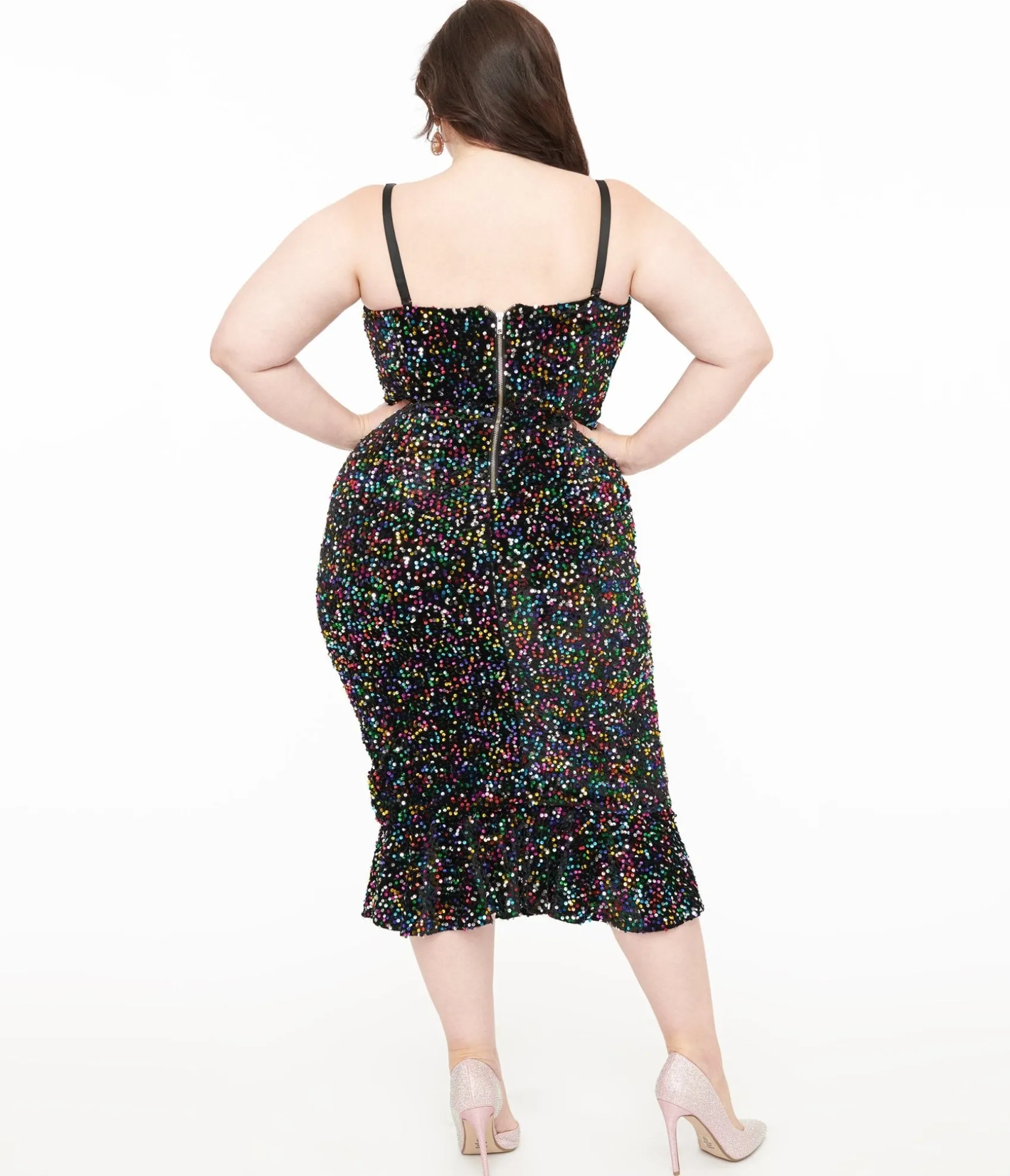 Unique Vintage Plus Size Rainbow Sequin Strapless Spotlight Wiggle Dress Cheap