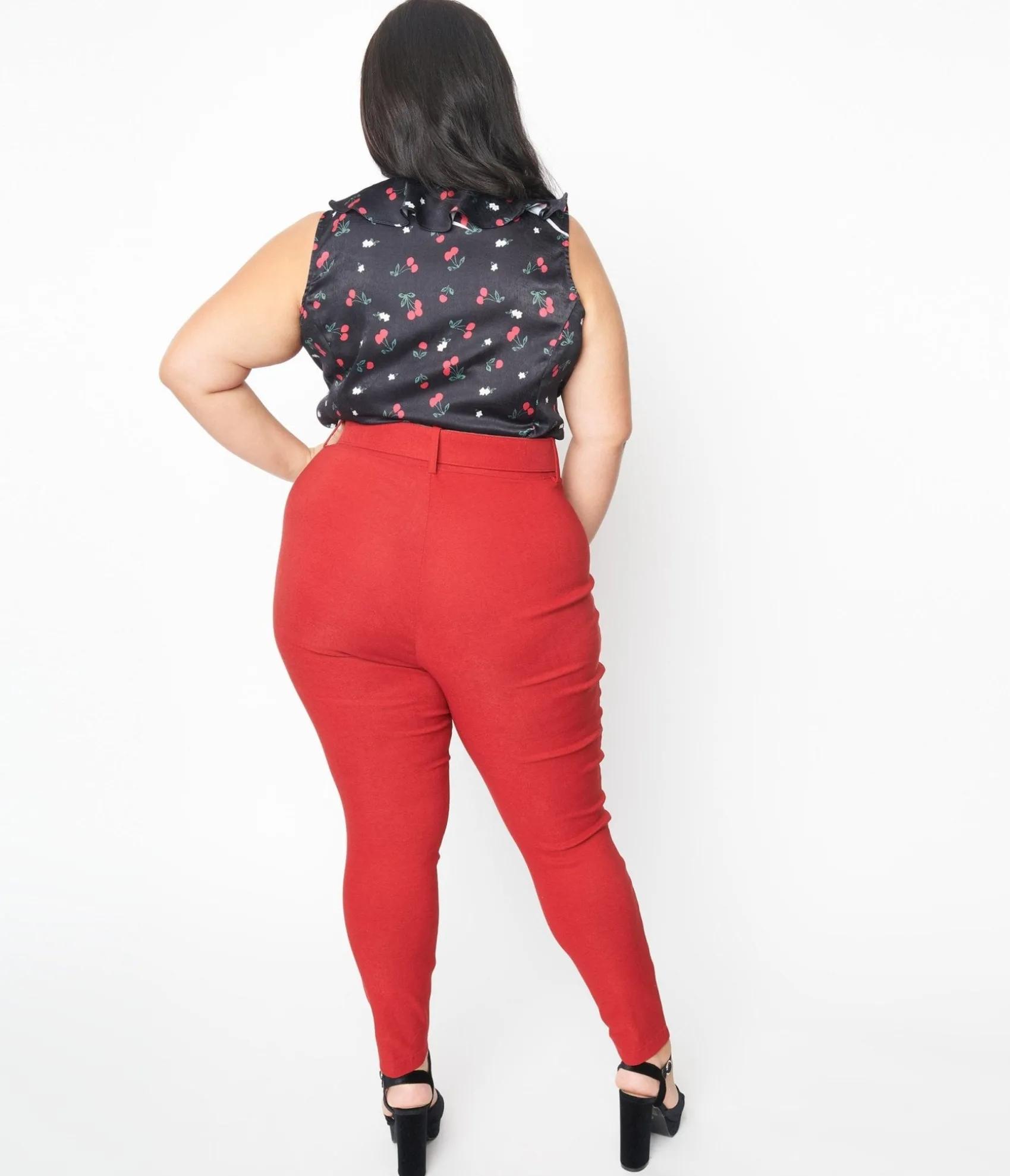 Unique Vintage Plus Size Red Belted Rizzo Pants Hot