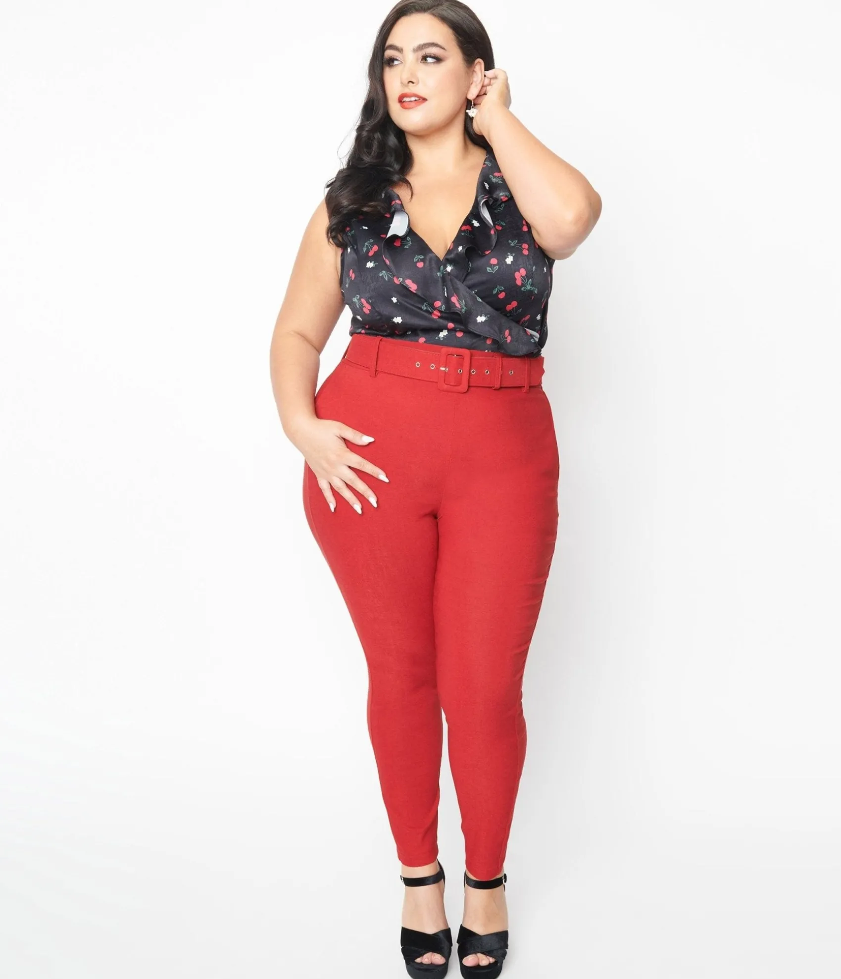 Unique Vintage Plus Size Red Belted Rizzo Pants Hot