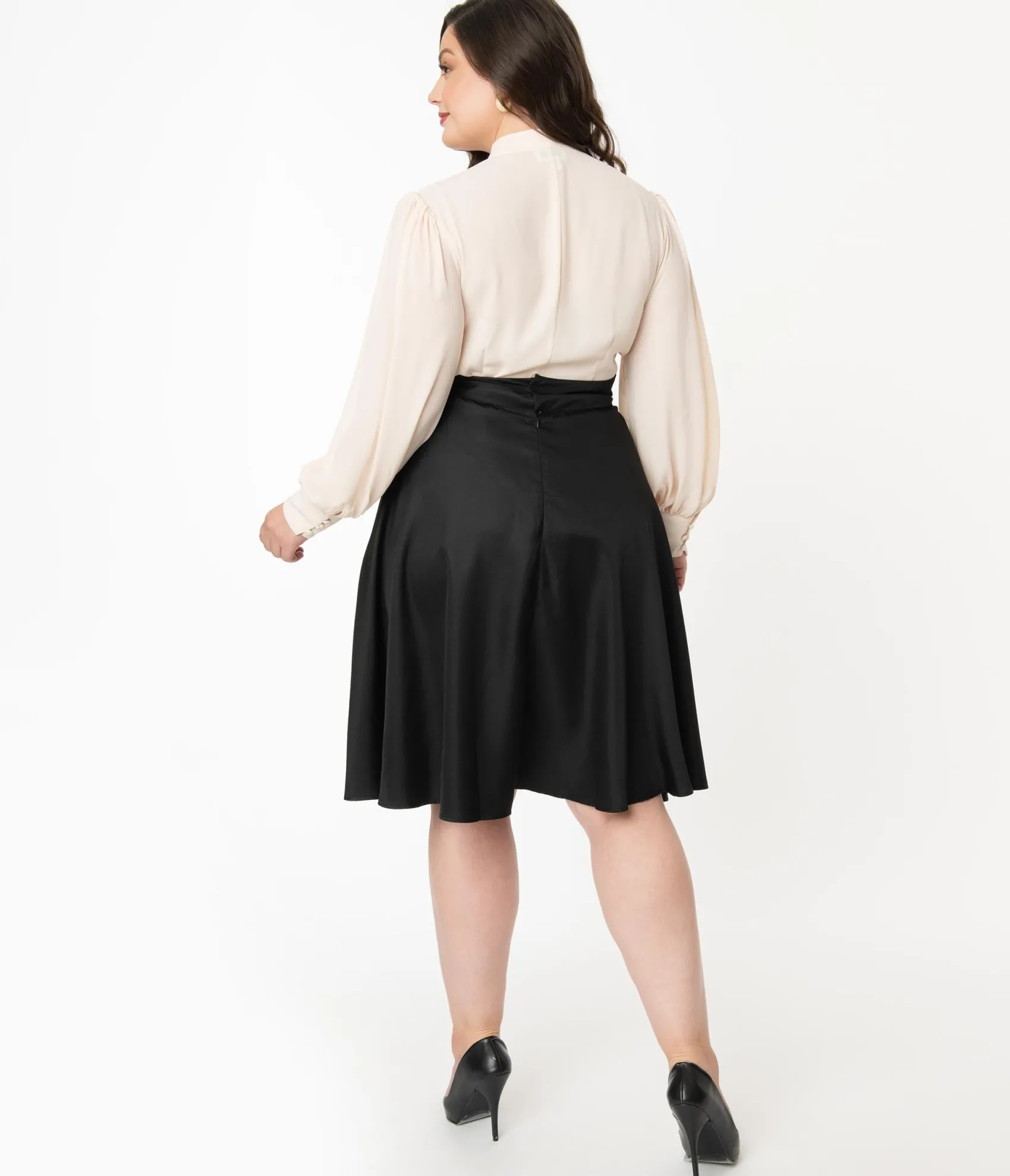Unique Vintage Plus Size Retro Style Black High Waist Vivien Swing Skirt Flash Sale