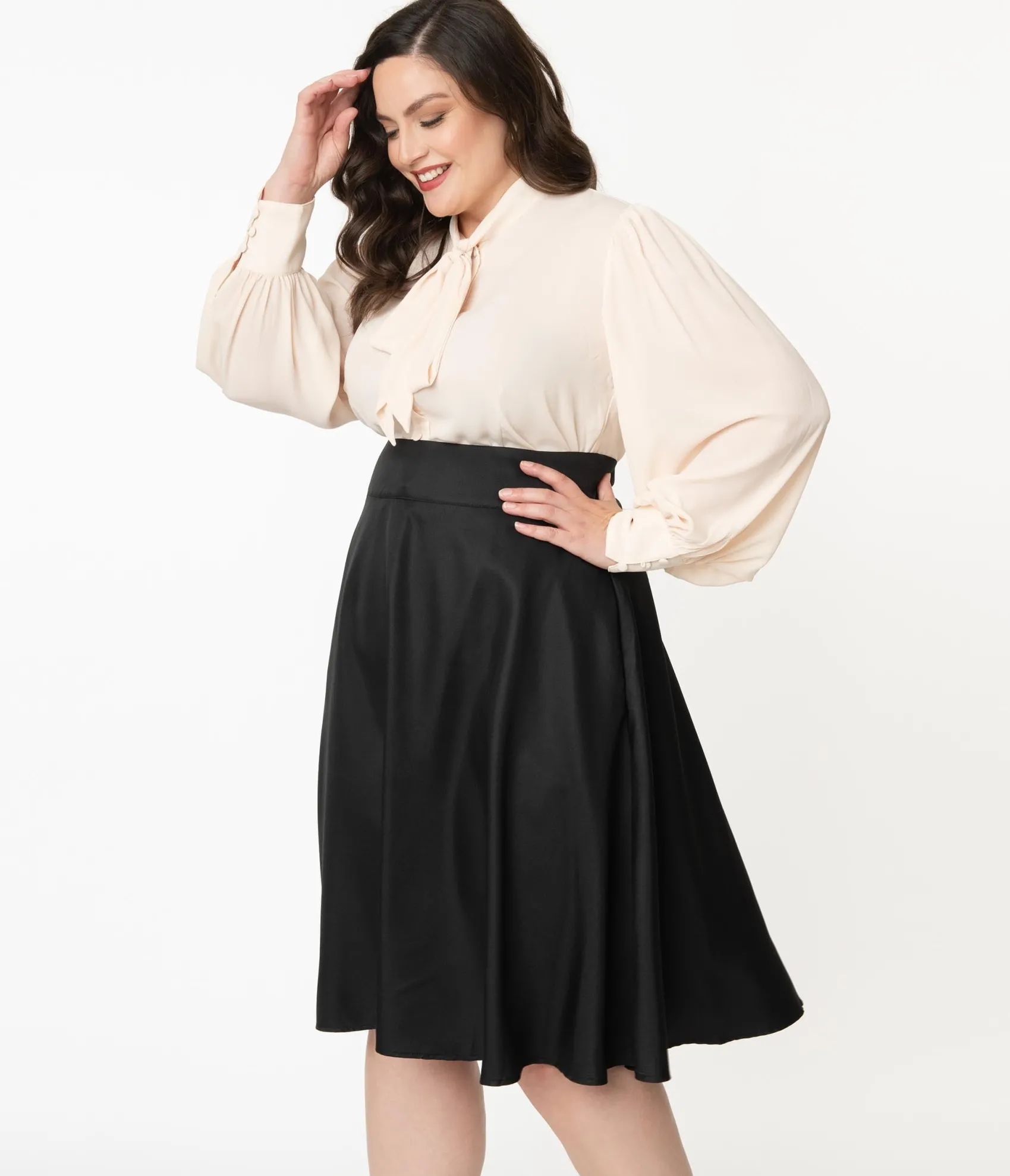 Unique Vintage Plus Size Retro Style Black High Waist Vivien Swing Skirt Flash Sale