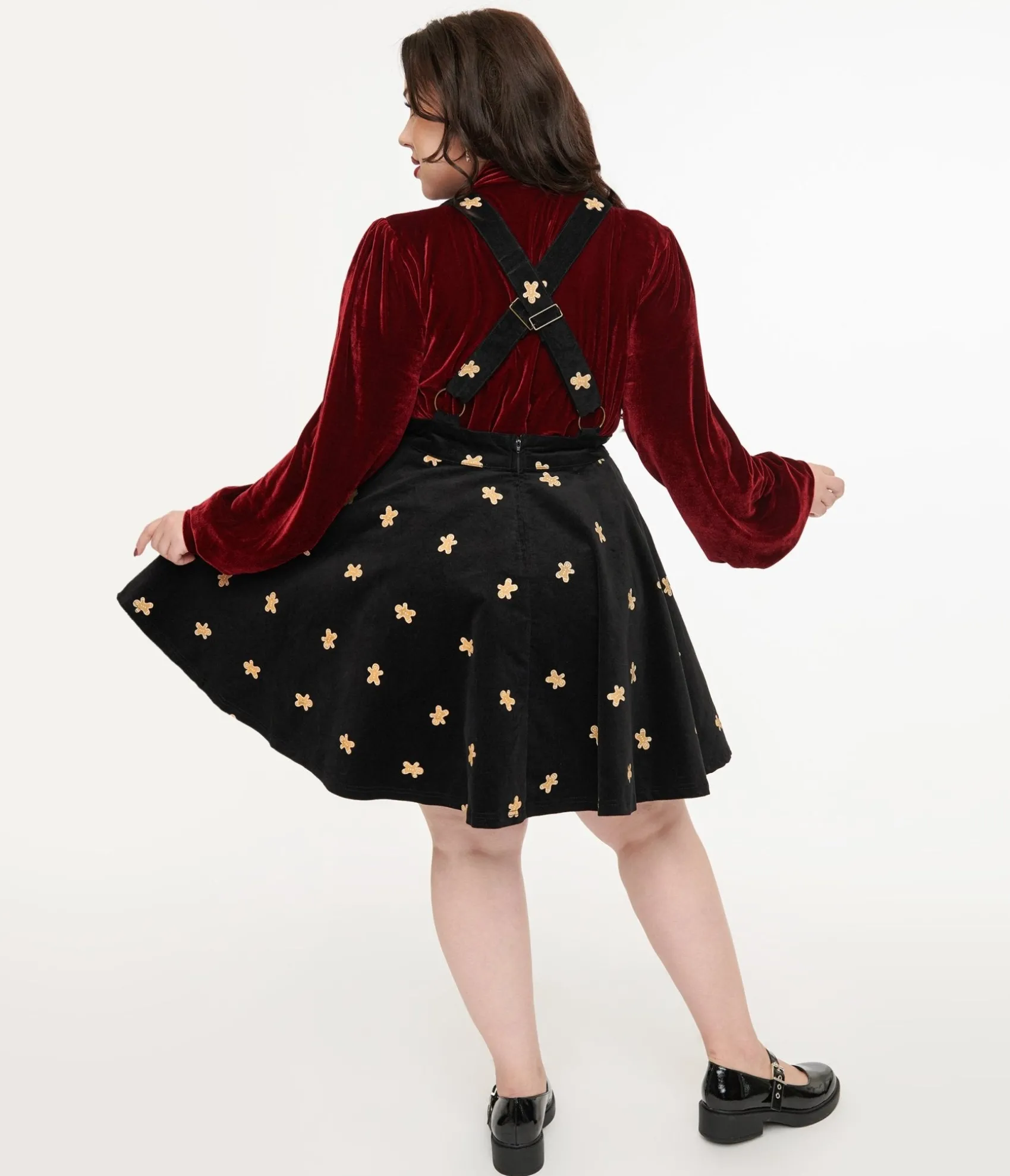 Unique Vintage Plus Size 1950s Black & Gingerbread Brionne Pinafore Skirt Store