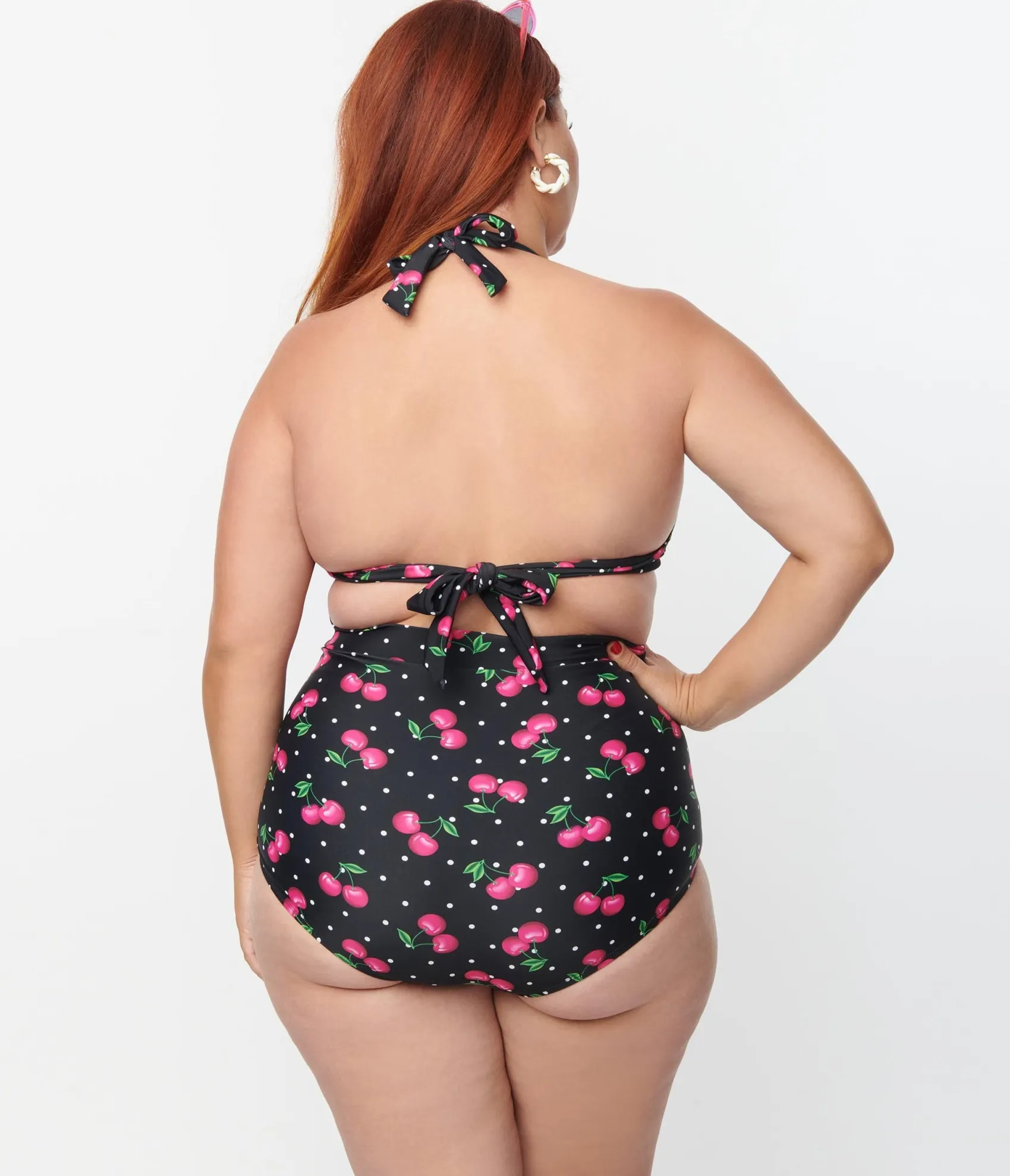 Unique Vintage Plus Size 1950s Black & Hot Pink Cherry Pin Dot Monroe Swim Bottom Discount