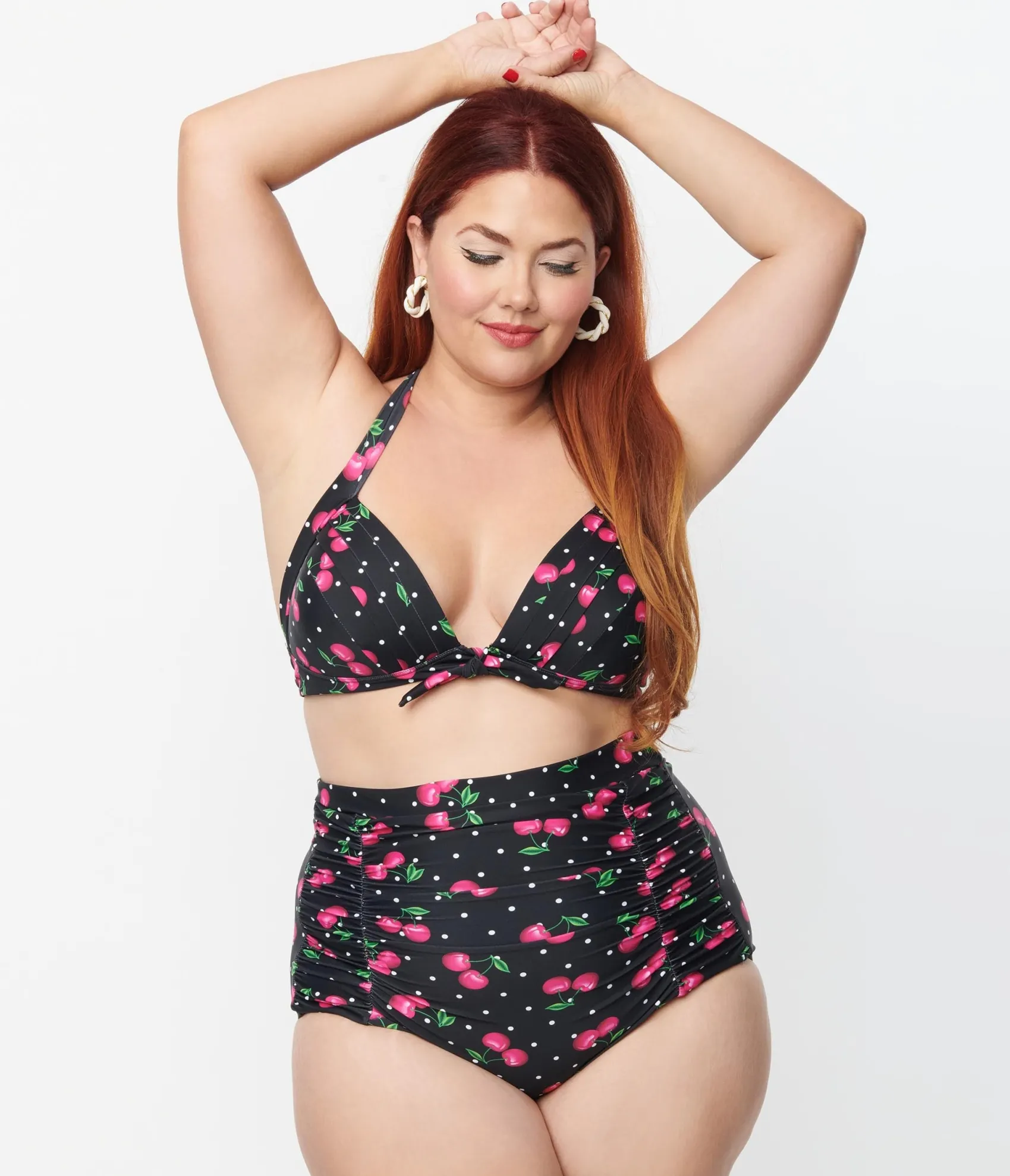 Unique Vintage Plus Size 1950s Black & Hot Pink Cherry Pin Dot Monroe Swim Bottom Discount