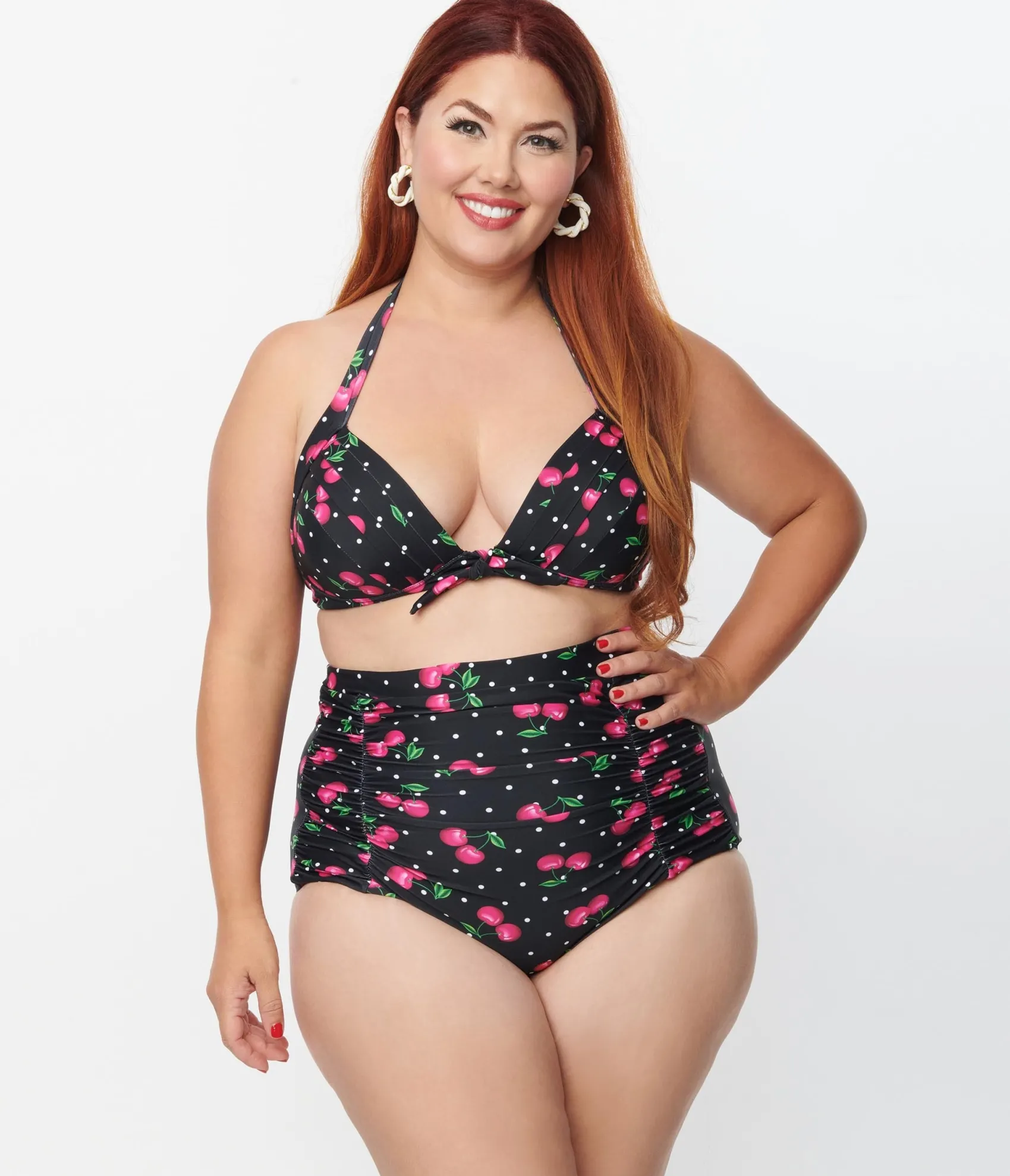 Unique Vintage Plus Size 1950s Black & Hot Pink Cherry Pin Dot Monroe Swim Bottom Discount