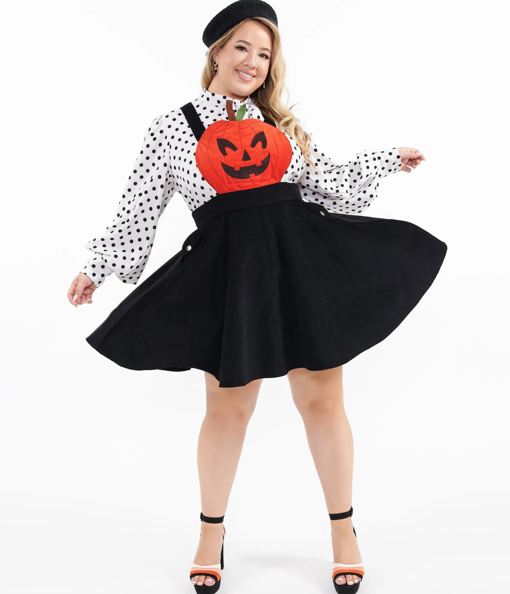 Unique Vintage Plus Size 1950s Black & Orange Jack-O-Lantern Pinafore Best Sale