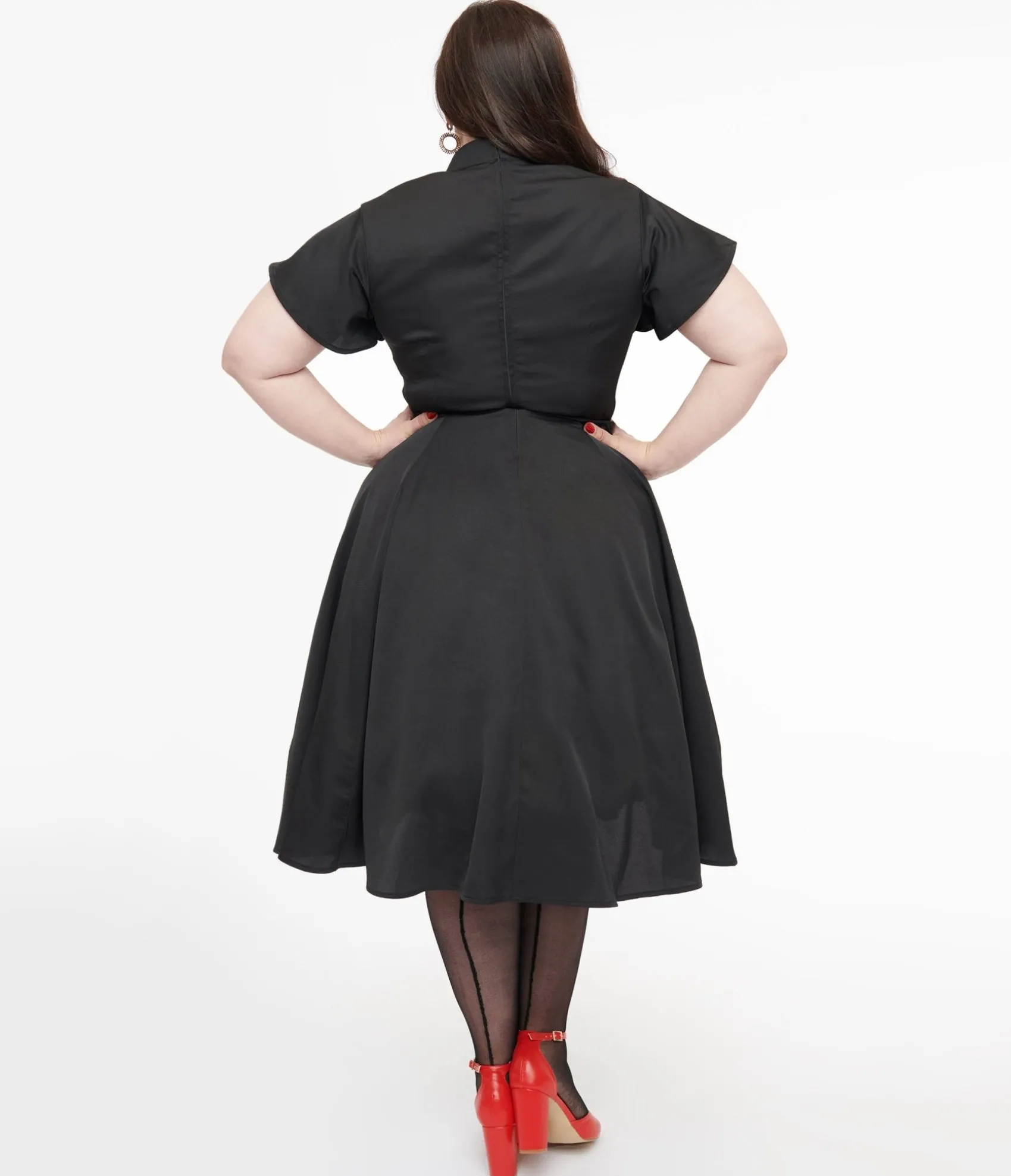 Unique Vintage Plus Size 1940s Black & Red Poinsettia Baltimore Swing Dress Cheap
