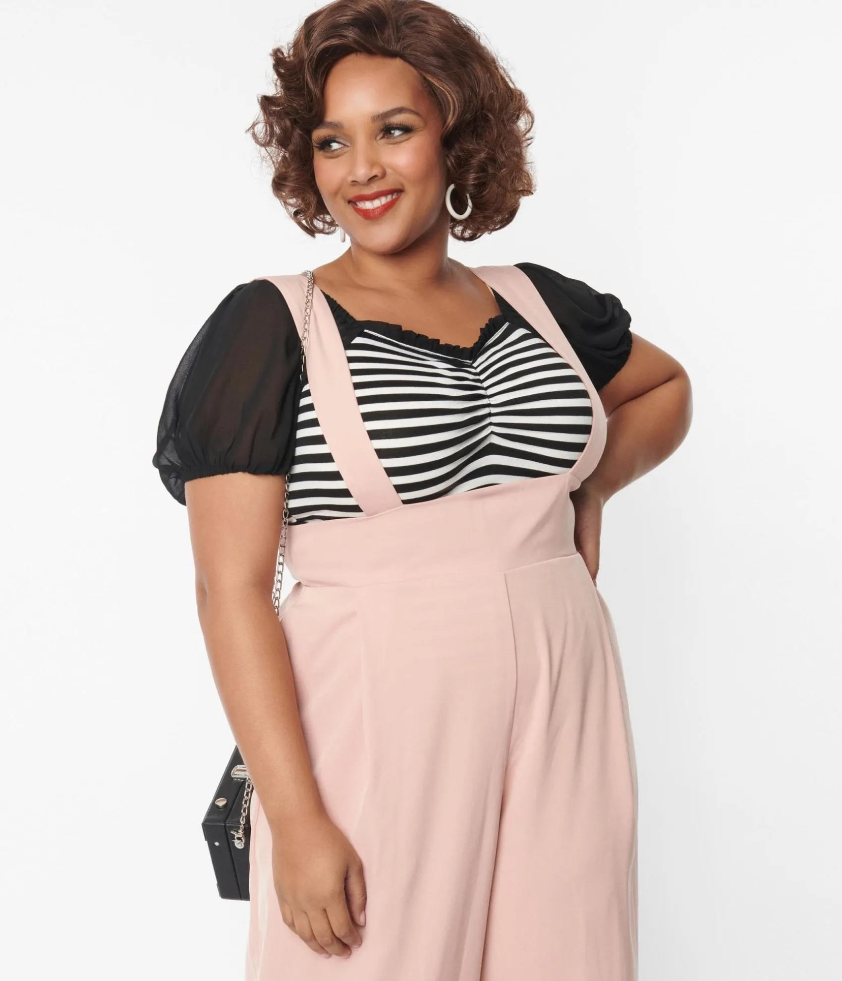 Unique Vintage Plus Size 1940s Black & White Striped Short Sleeve Bodysuit Store