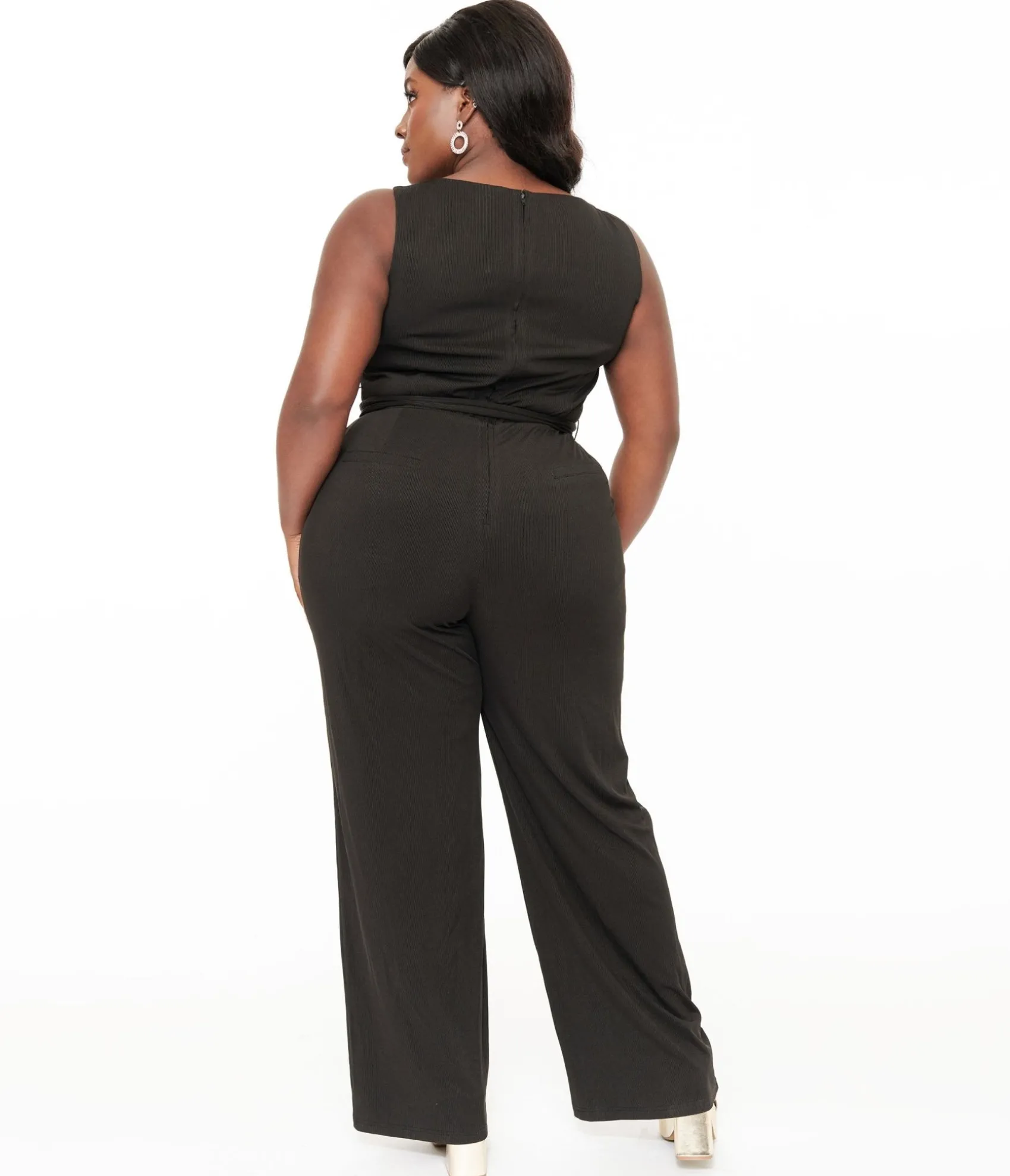 Unique Vintage Plus Size 1950s Black Boat Neck Jumpsuit Fashion
