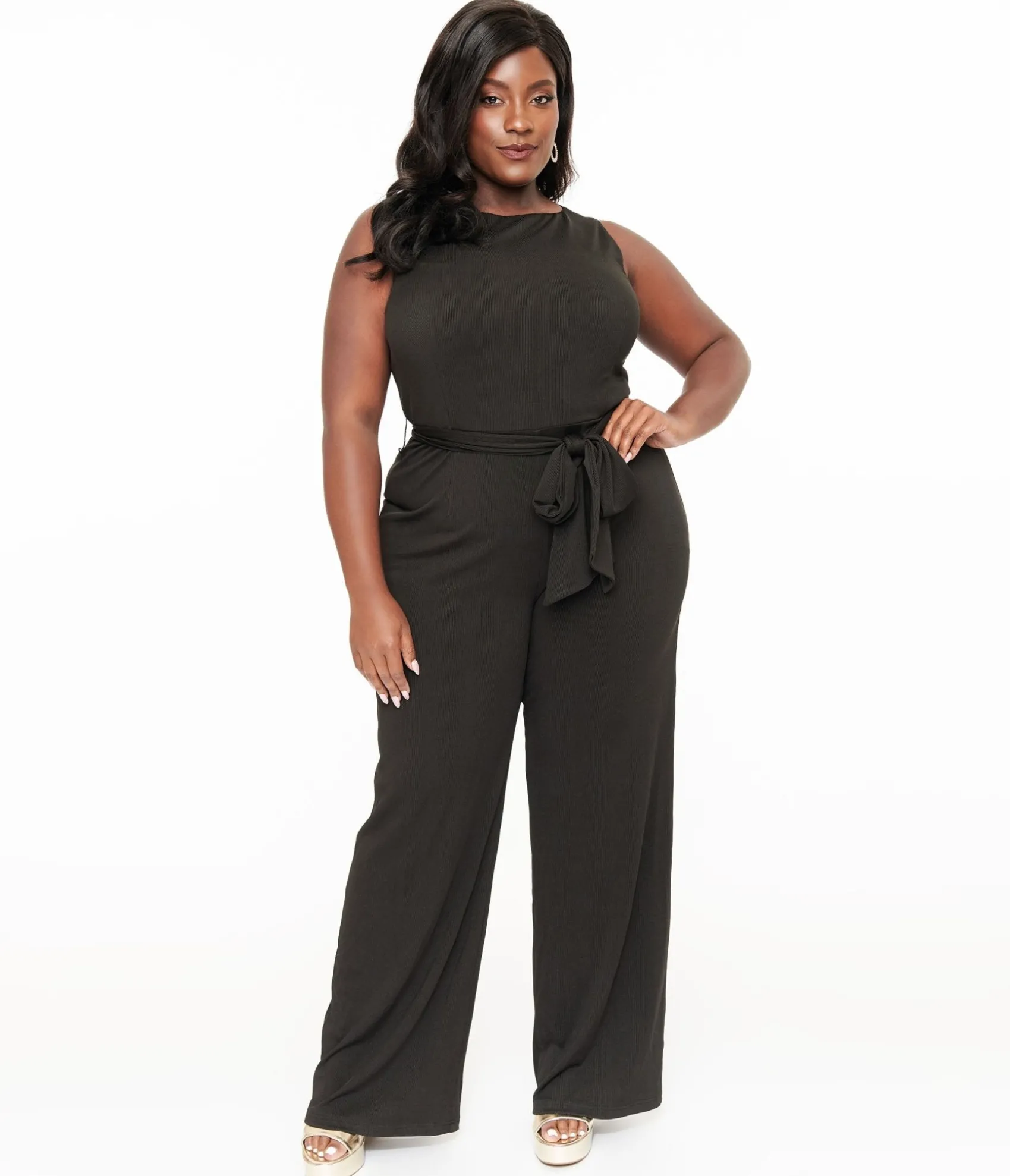 Unique Vintage Plus Size 1950s Black Boat Neck Jumpsuit Fashion